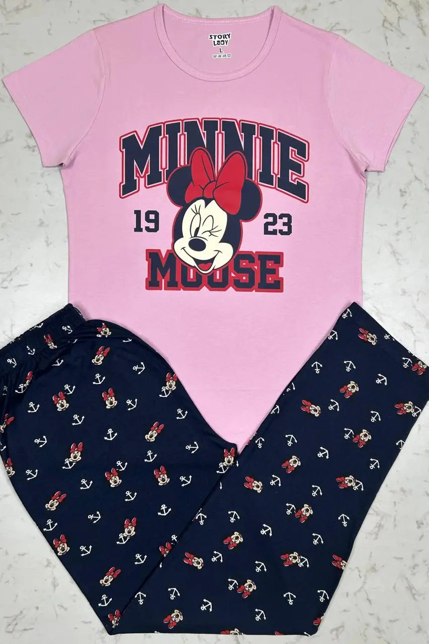 Lite Pink Minnie Mouse Print Pyjamas Set