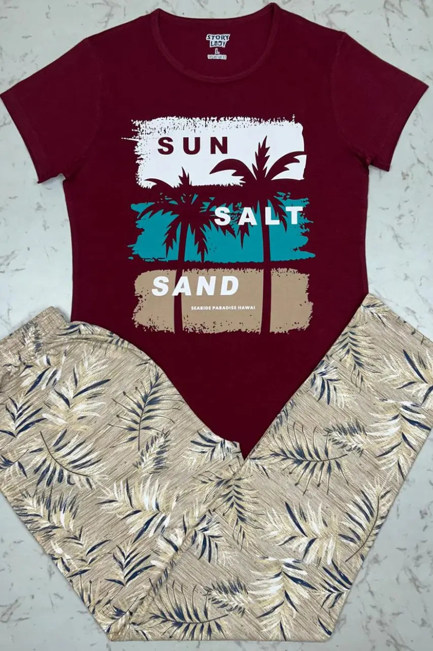 Burgundy Nature Print Pyjamas Set