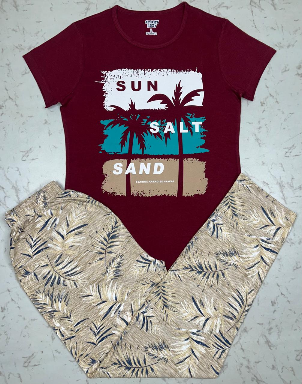 Burgundy Nature Print Pyjamas Set