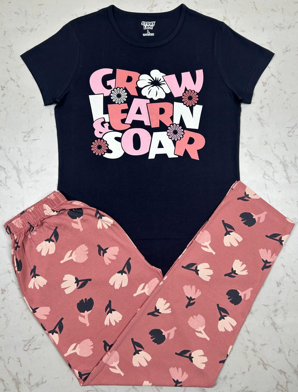 Dark Navy Tulip Style Flower Pyjamas Set