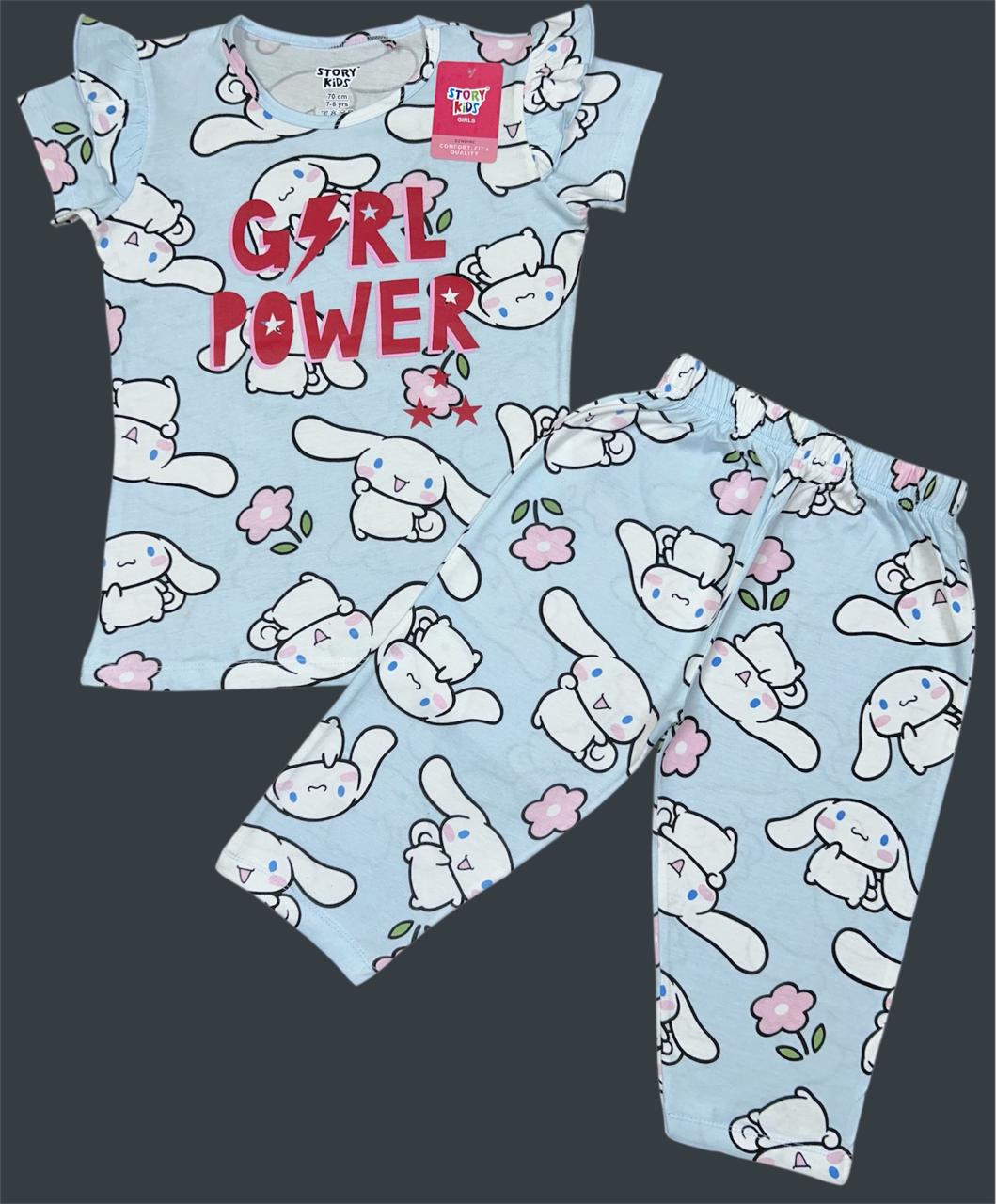 LIGHT BLUE PRINT GIRLS CAPRI SET