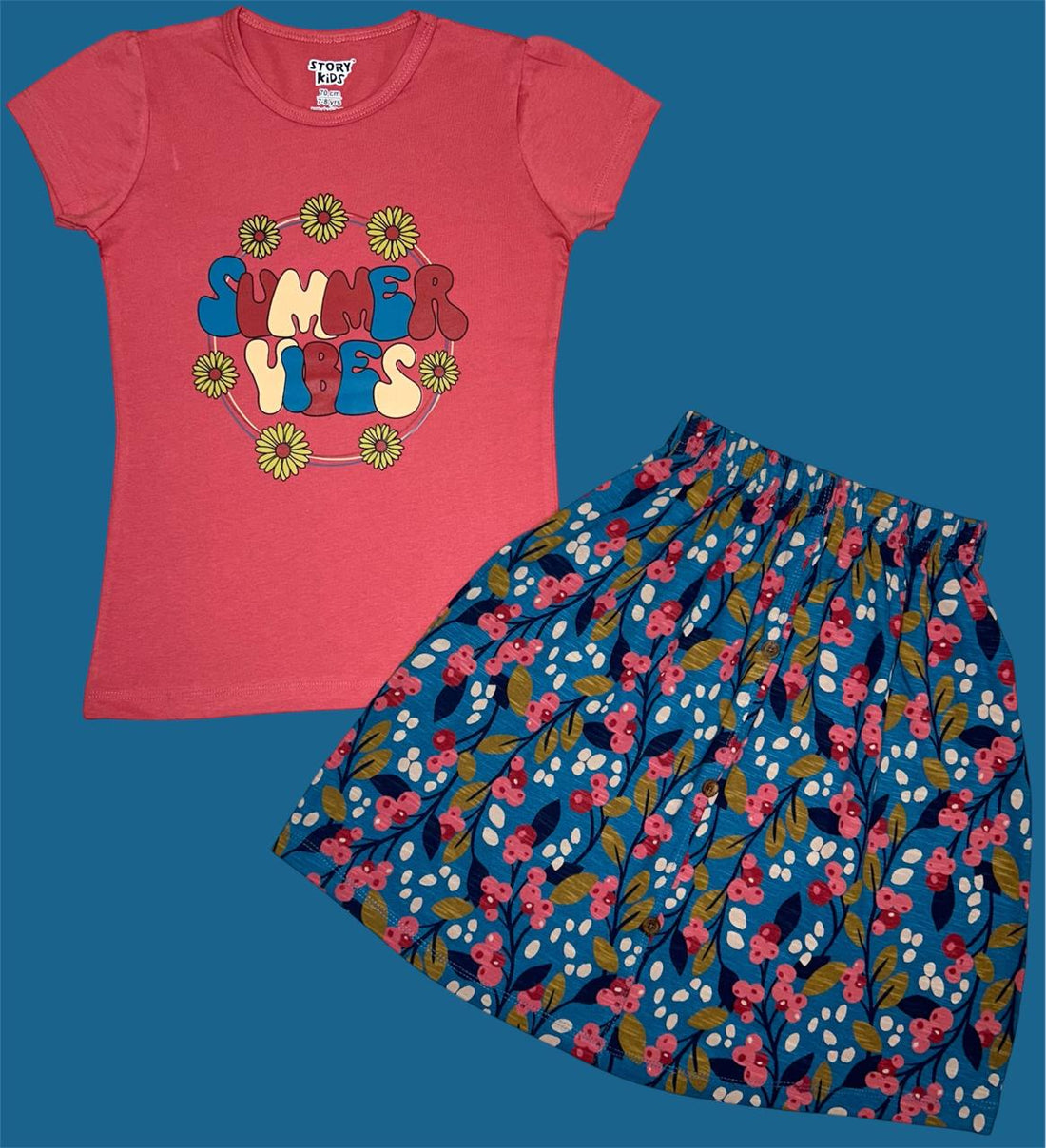 Burgudy print Tshirts Skirts Set
