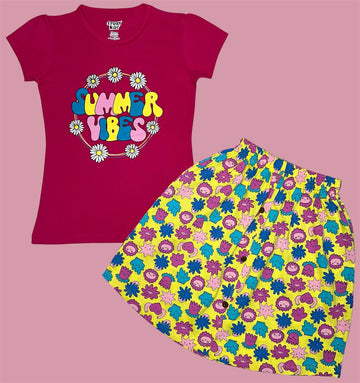 PINK PRINT TSHIRTS SKIRT SET