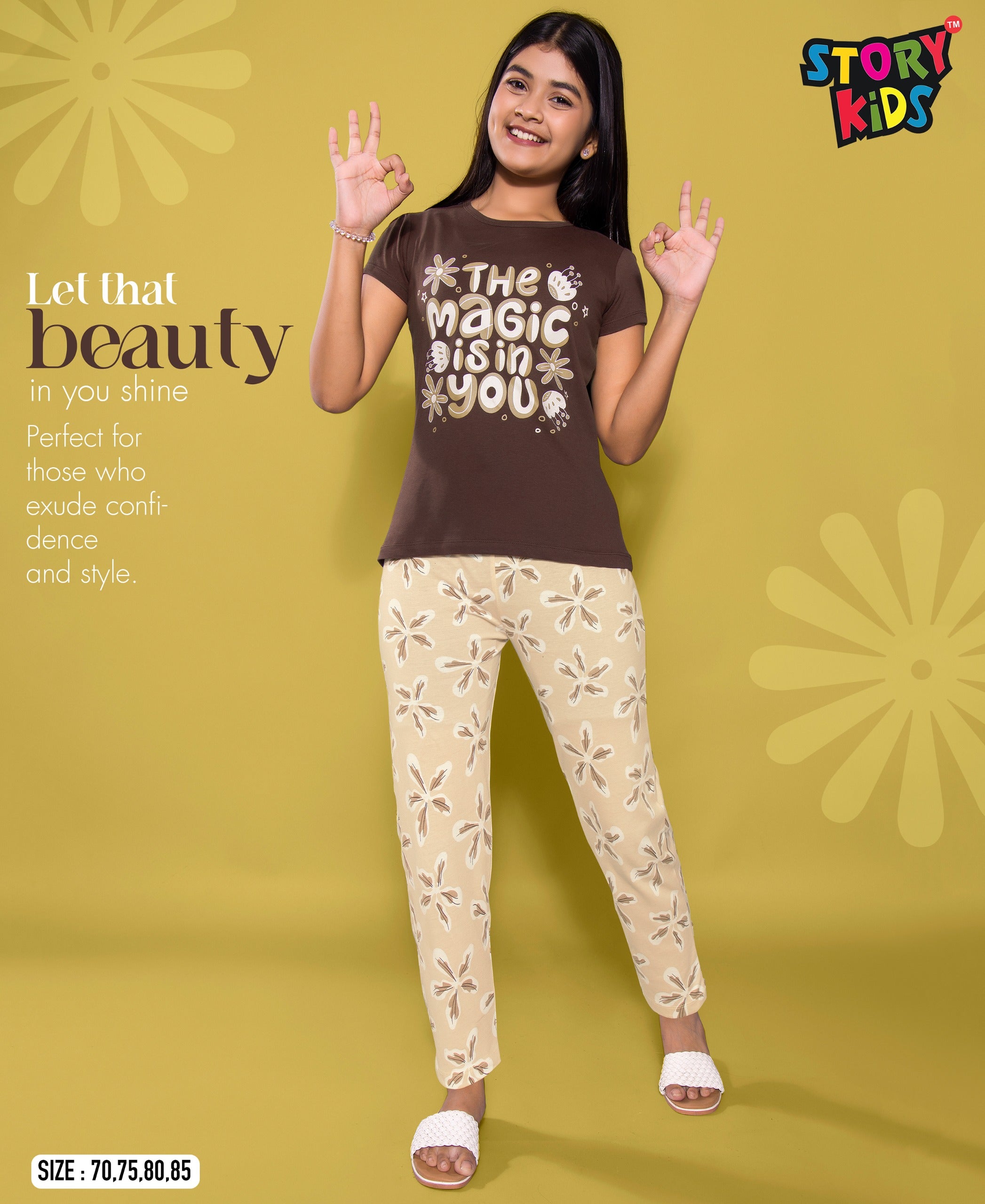 BROWN  PRINTED TSHIRT PANT SET