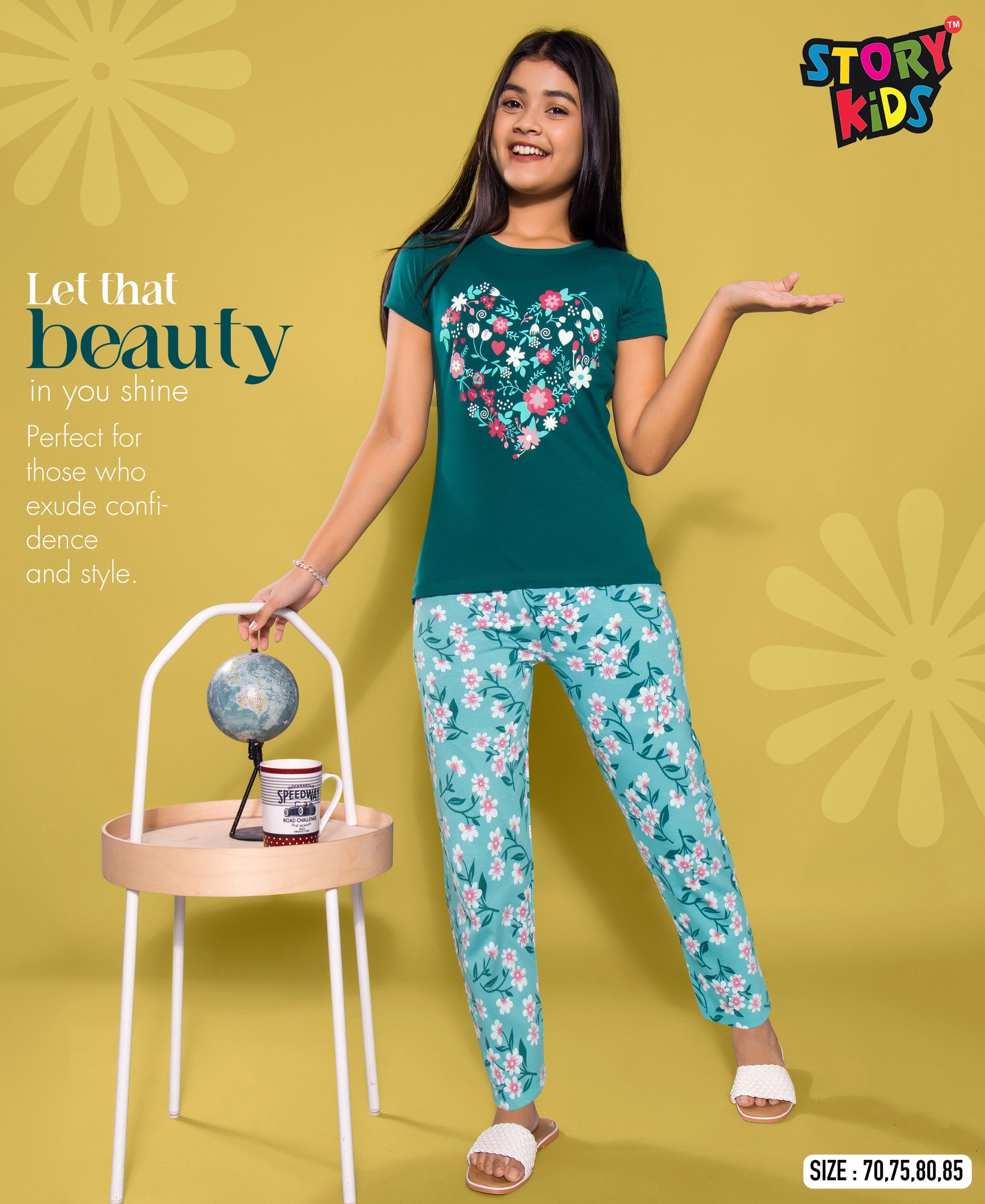 DARK GREEN PRINTED TSHIRT PANT SET