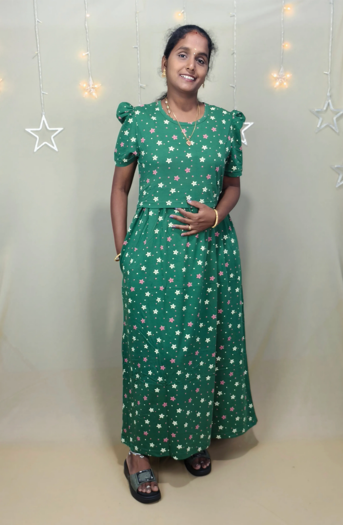 Leaf Green Floral Zipless Maternity Maxi