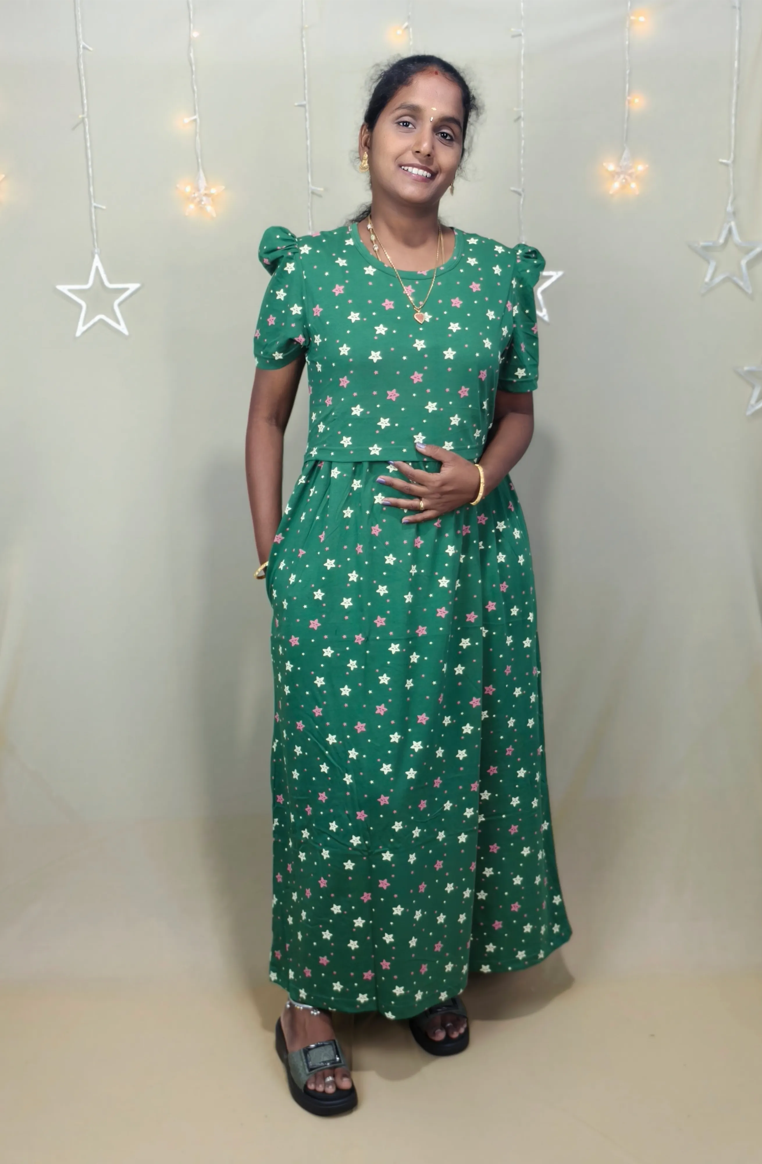 Leaf Green Floral Zipless Maternity Maxi