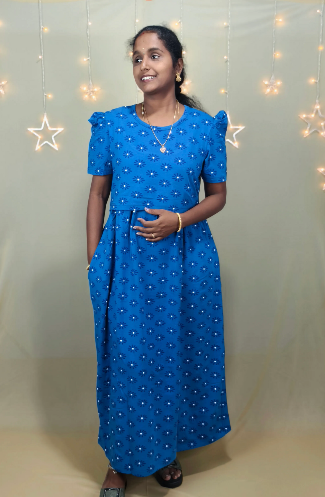 Royal Blue Floral Zipless Maternity Maxi