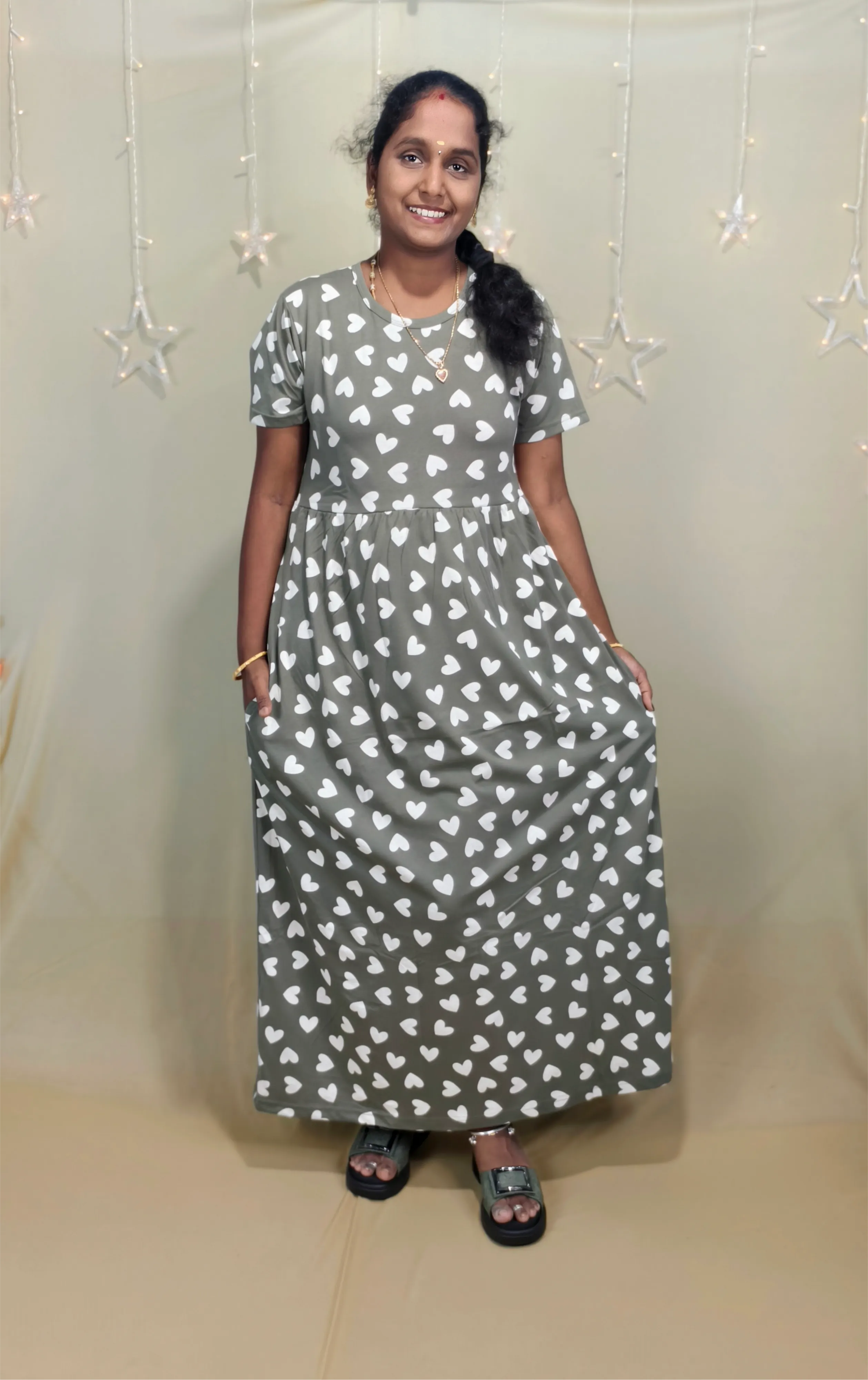 Olive Green with White floral Non feeding Maxi