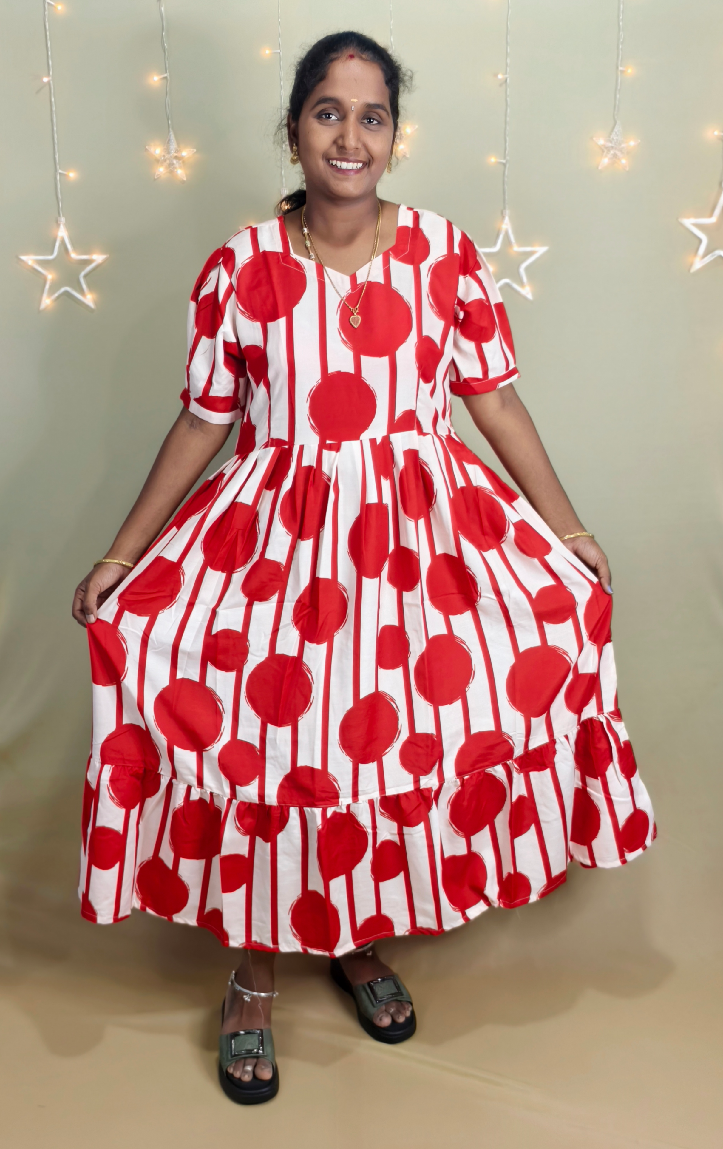 Beige with red print non feeding maxi