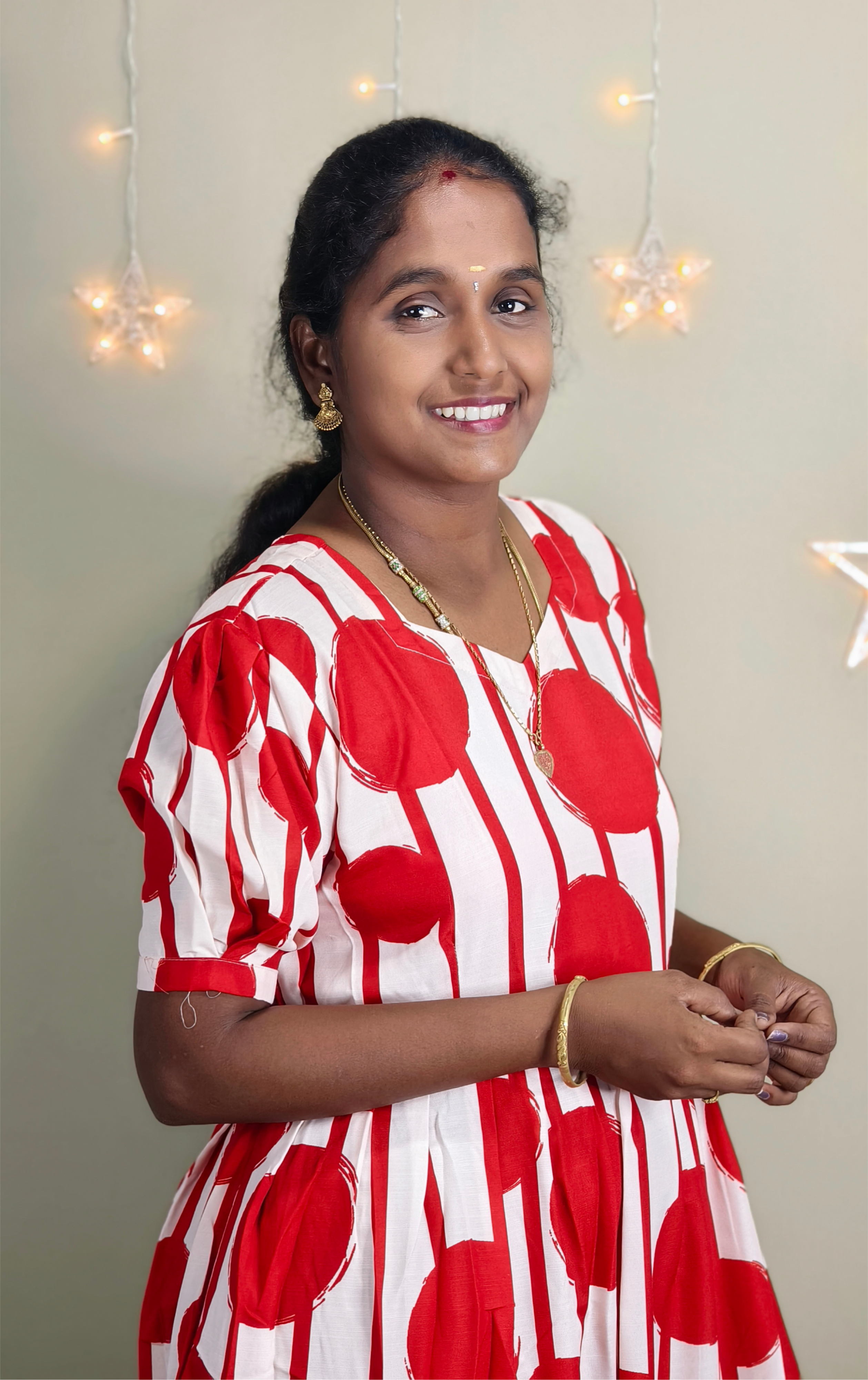 Beige with red print non feeding maxi