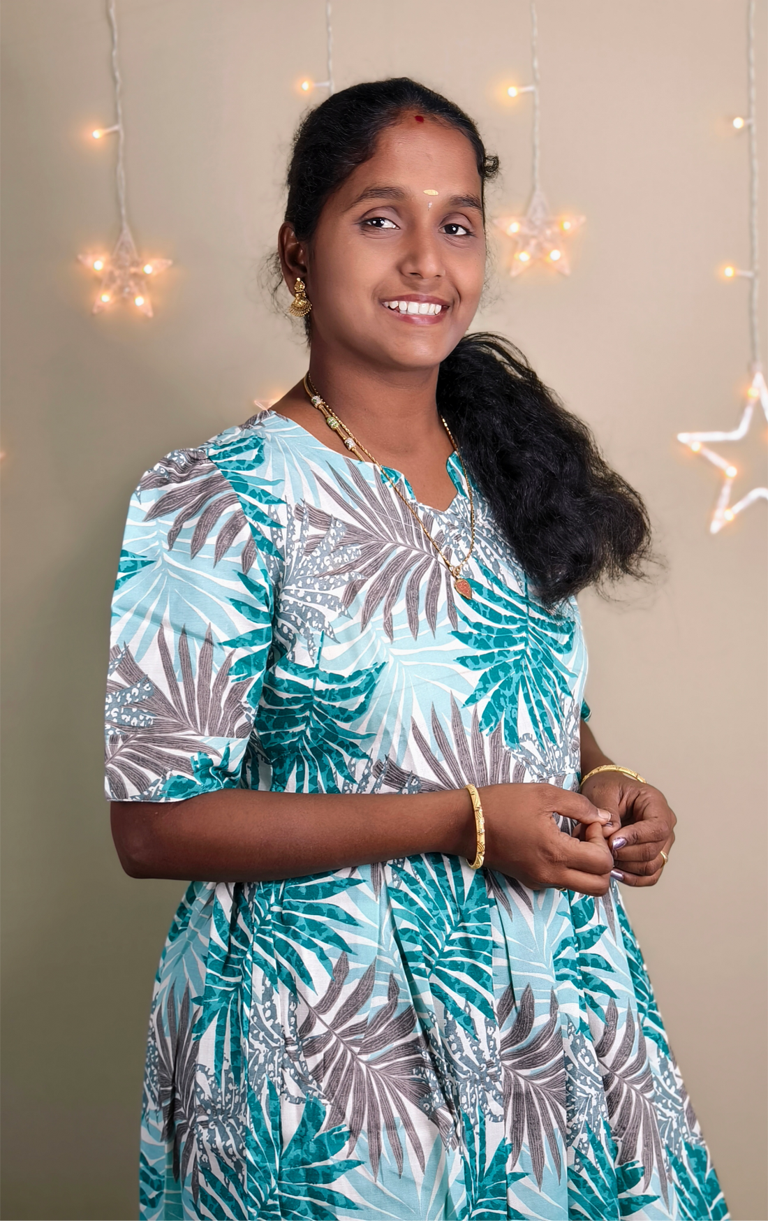 LIGHT GREEN PRINT MAXI KURTI TYPE