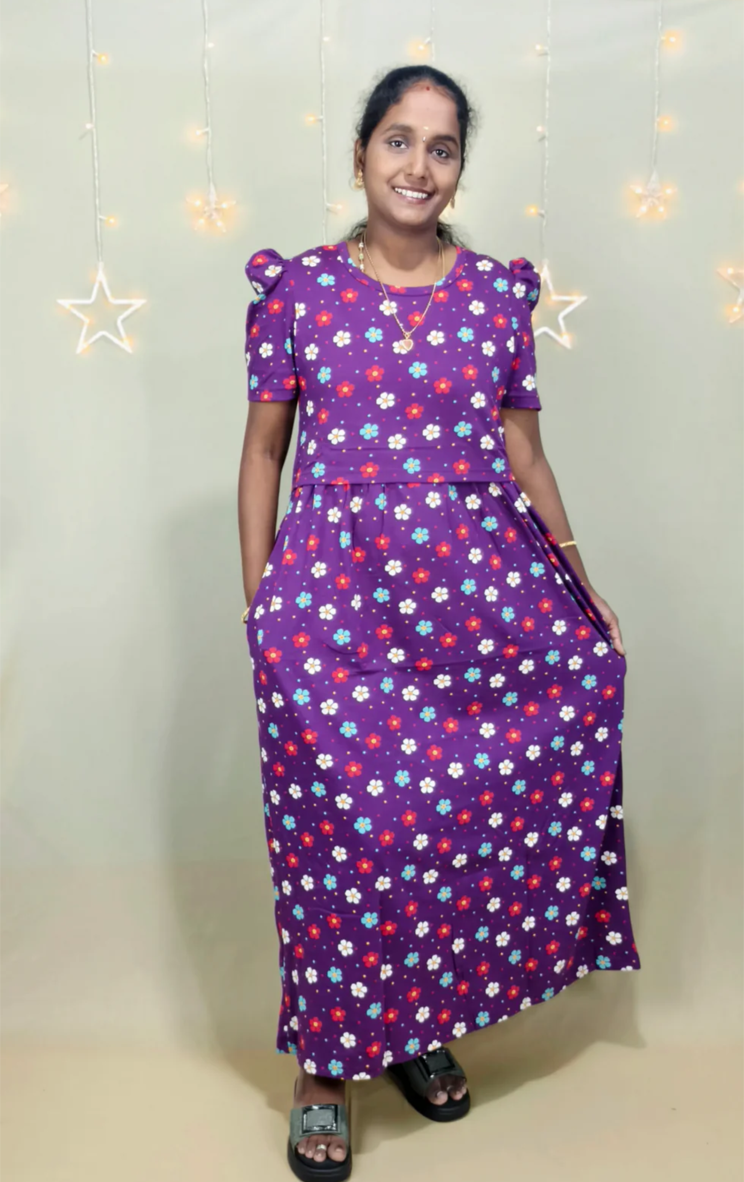 Purple Flower Print Zipless Maternity Maxi