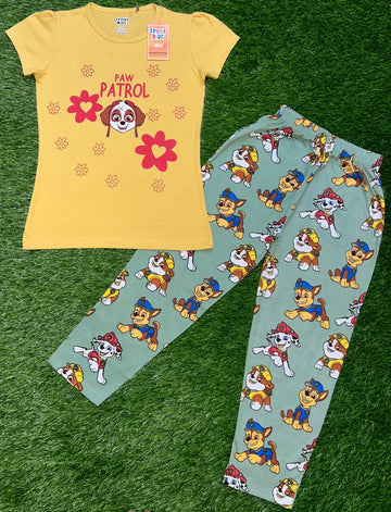 Yellow  paw patrol print Pyjamas Set