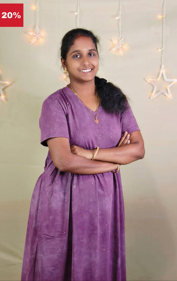 BURGUNDY GLITTER  V -NECK NON FEEDING MAXI