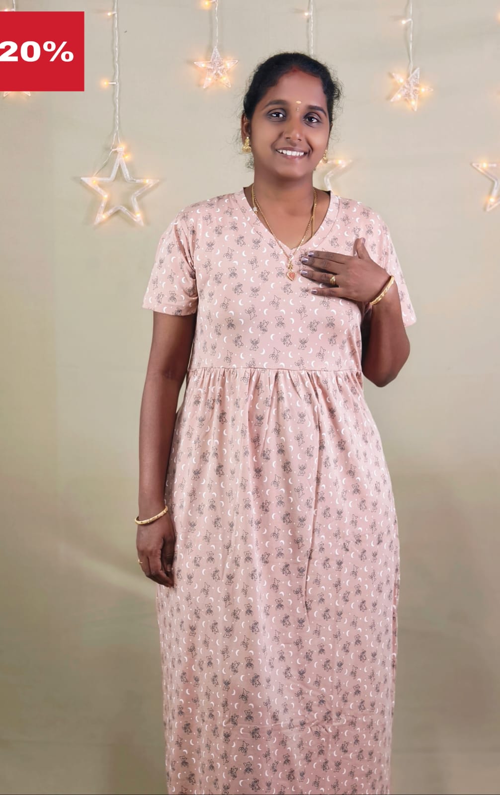 BEIGE BLACK PRINT  V -NECK NON FEEDING MAXI