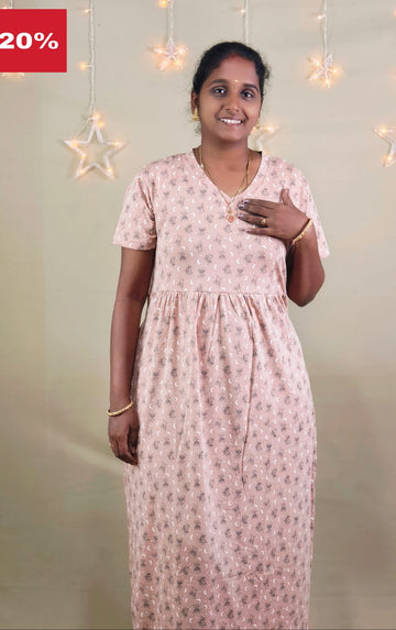 BEIGE BLACK PRINT  V -NECK NON FEEDING MAXI