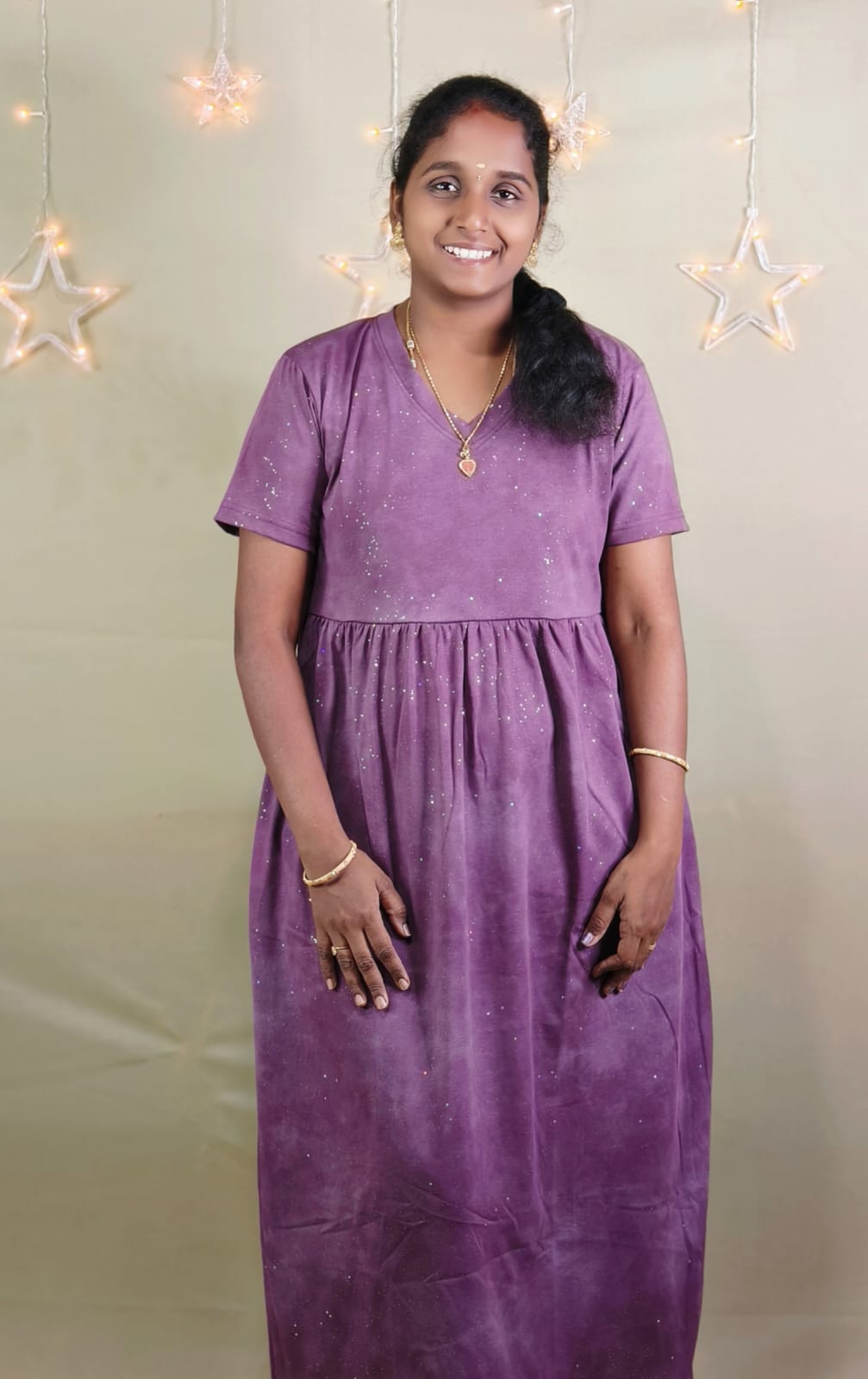 BURGUNDY GLITTER  V -NECK NON FEEDING MAXI