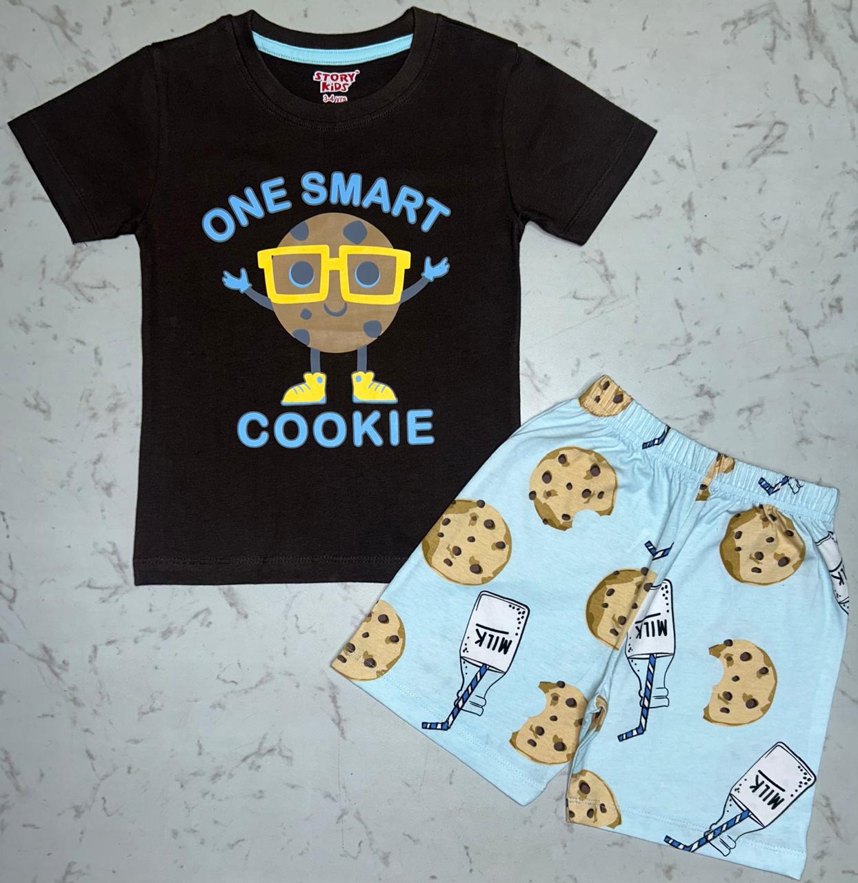 DARK BROWN  PRINT  TSHIRT SHORTS SET