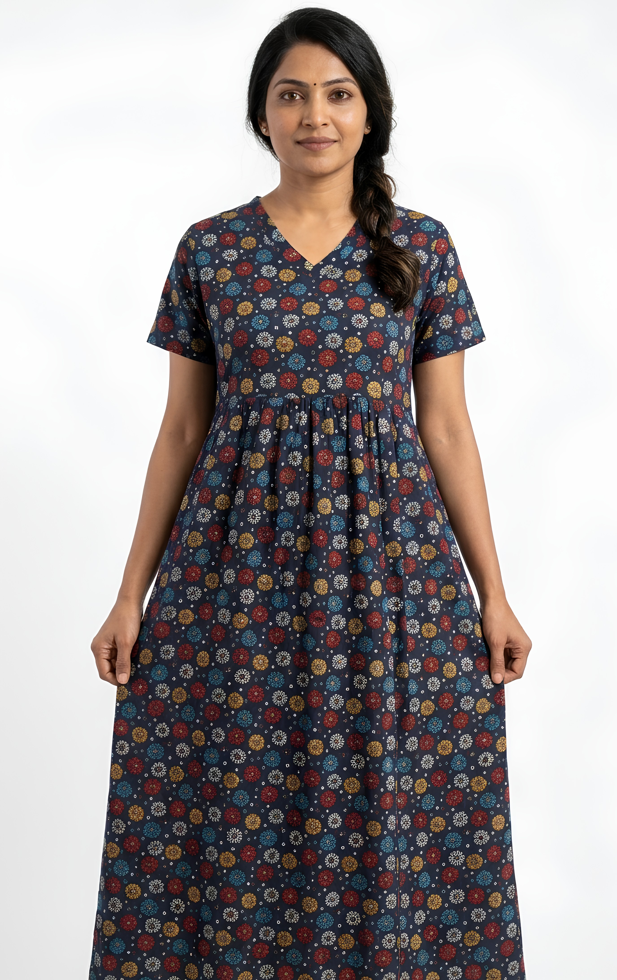Blue dot print V neck Non feeding maxi