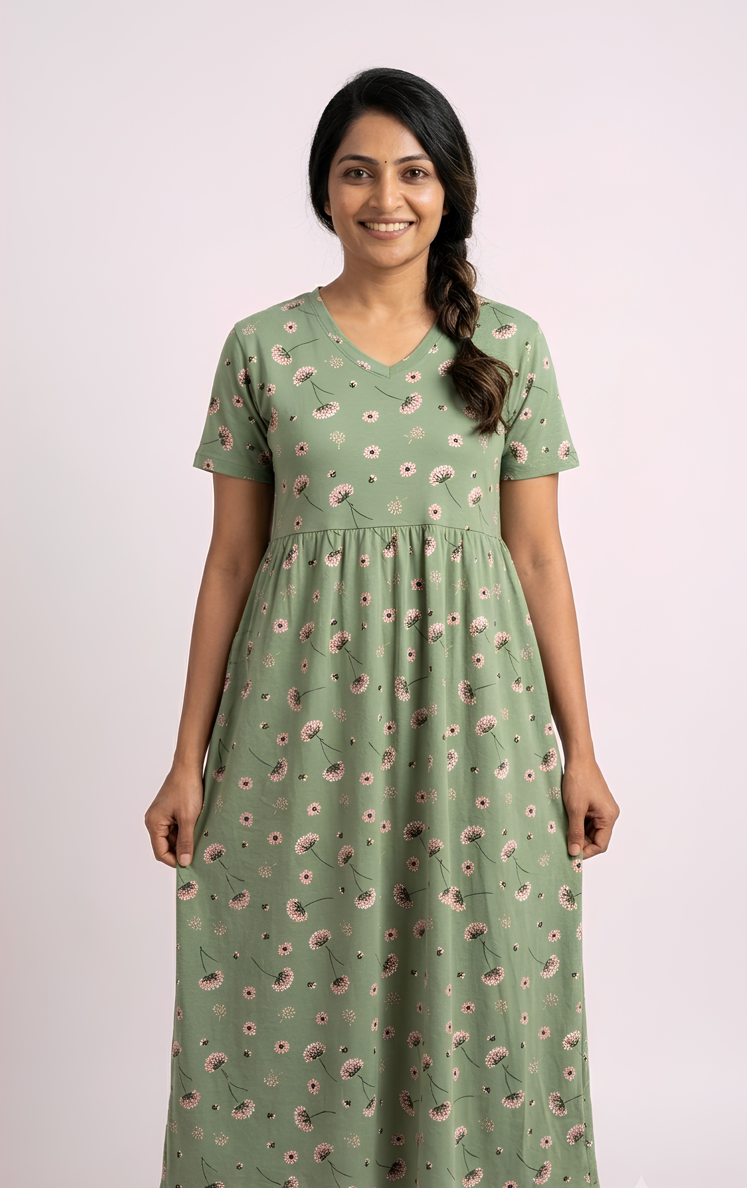 Light green 💚 print V neck Non feeding maxi