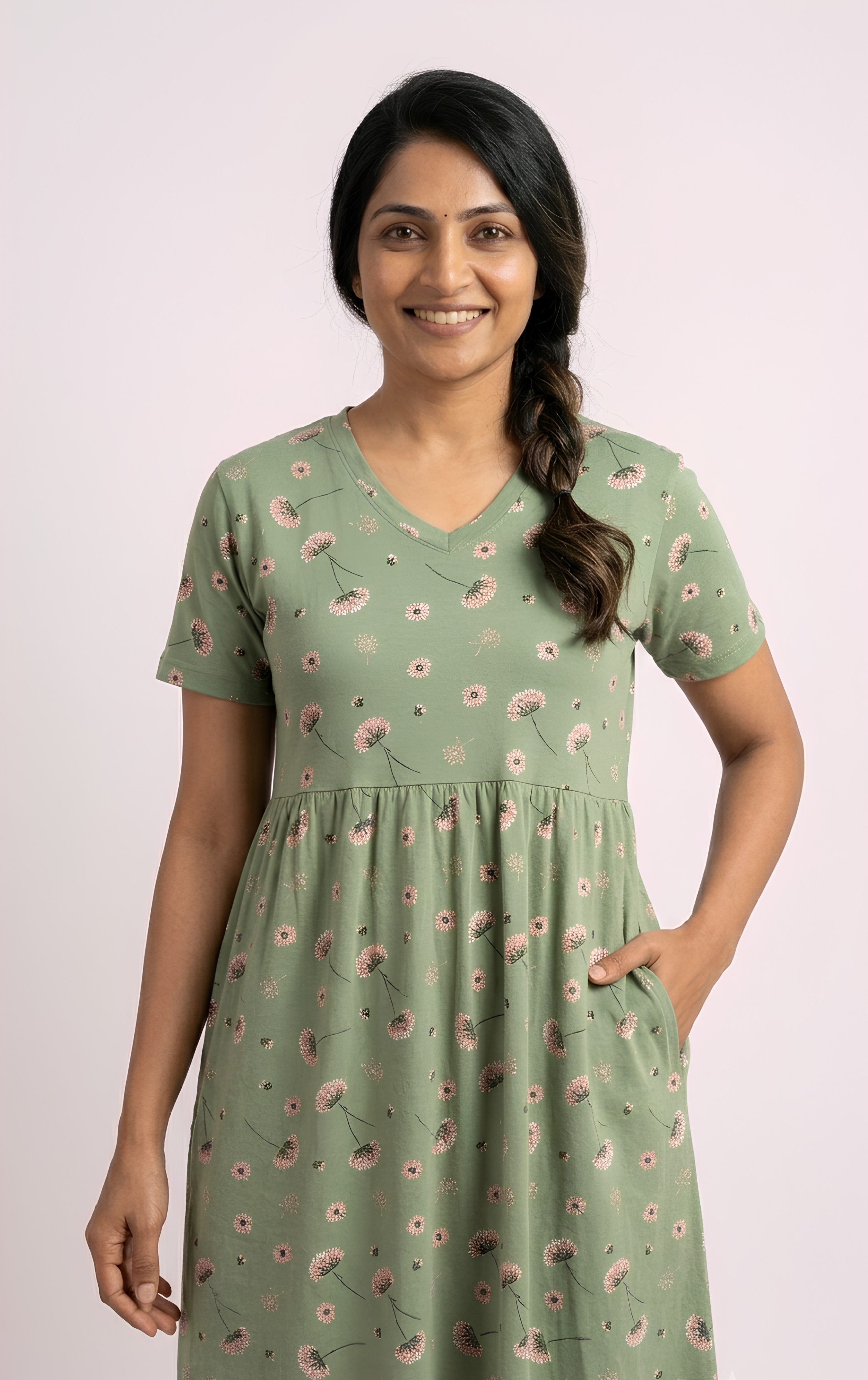 Light green 💚 print V neck Non feeding maxi