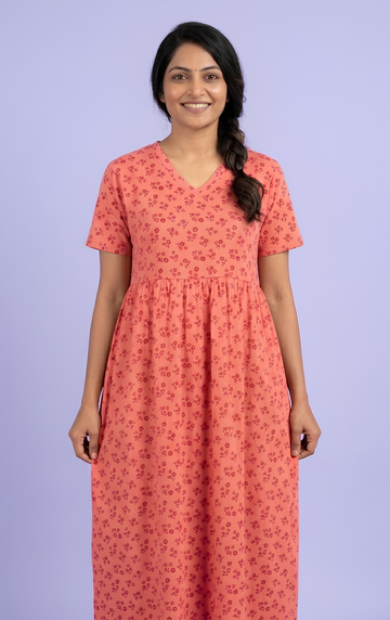 Light orange  print V neck Non feeding maxi