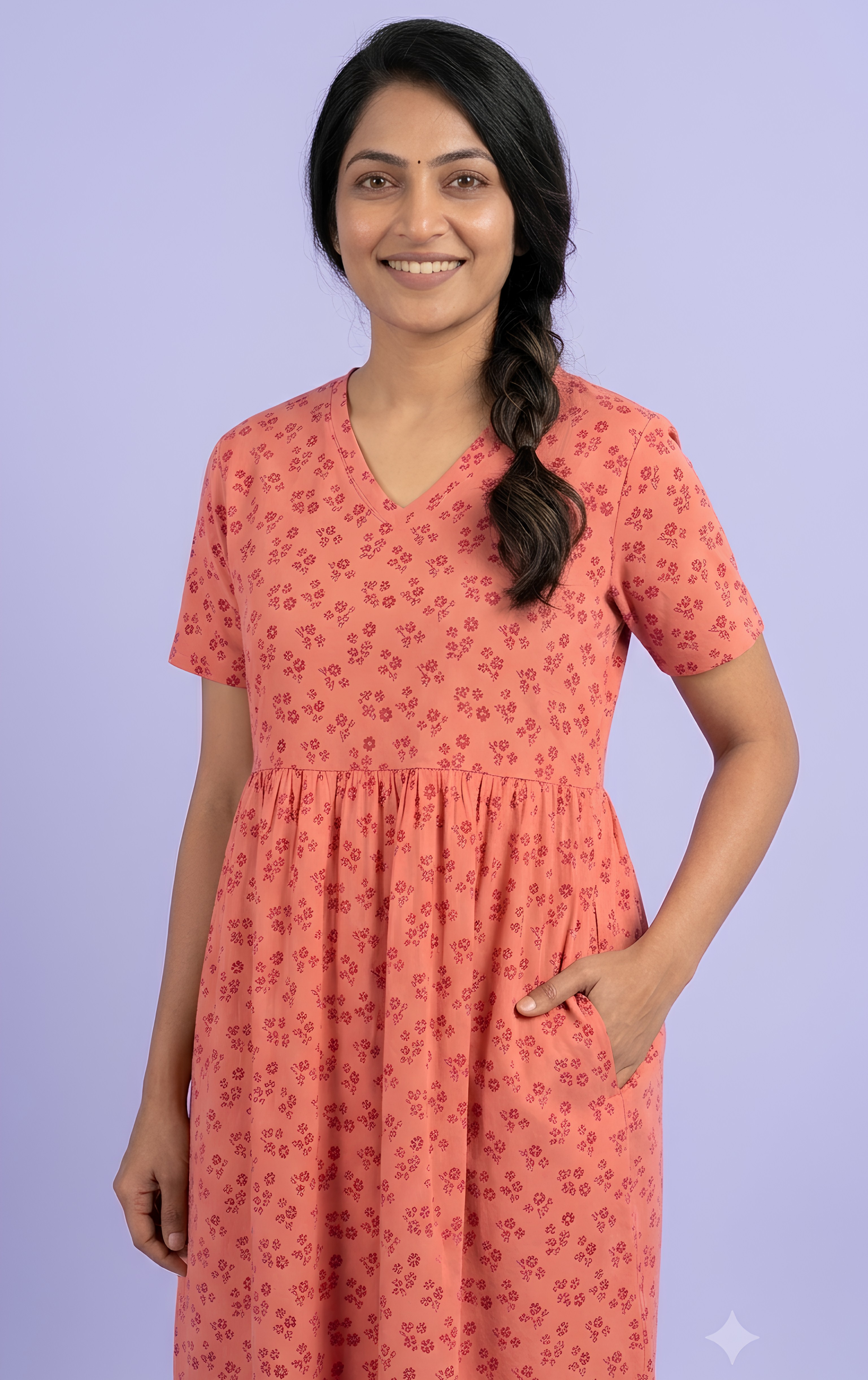 Light orange  print V neck Non feeding maxi