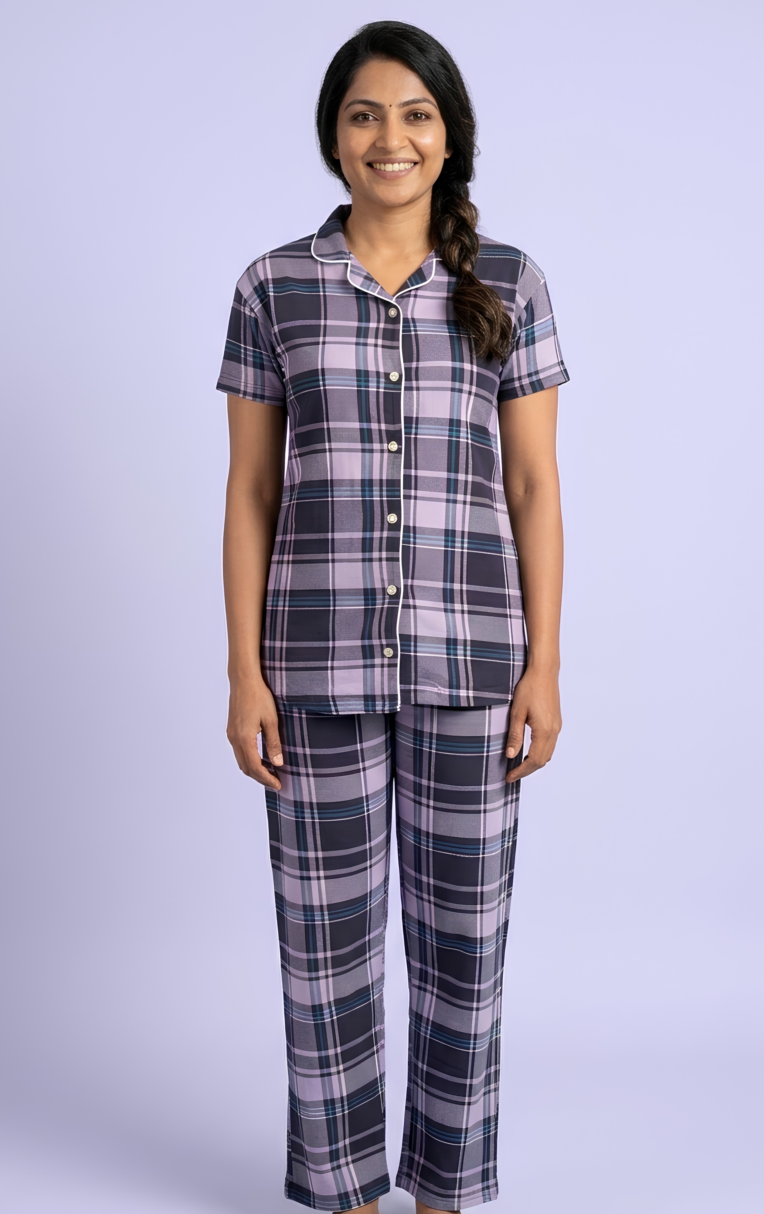 Blue checked Women Night suit collection