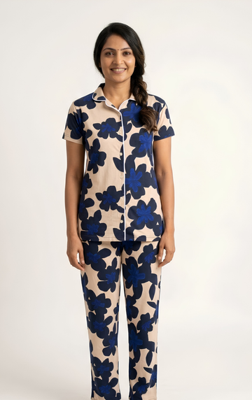 Sand blue print Women Night suit collection