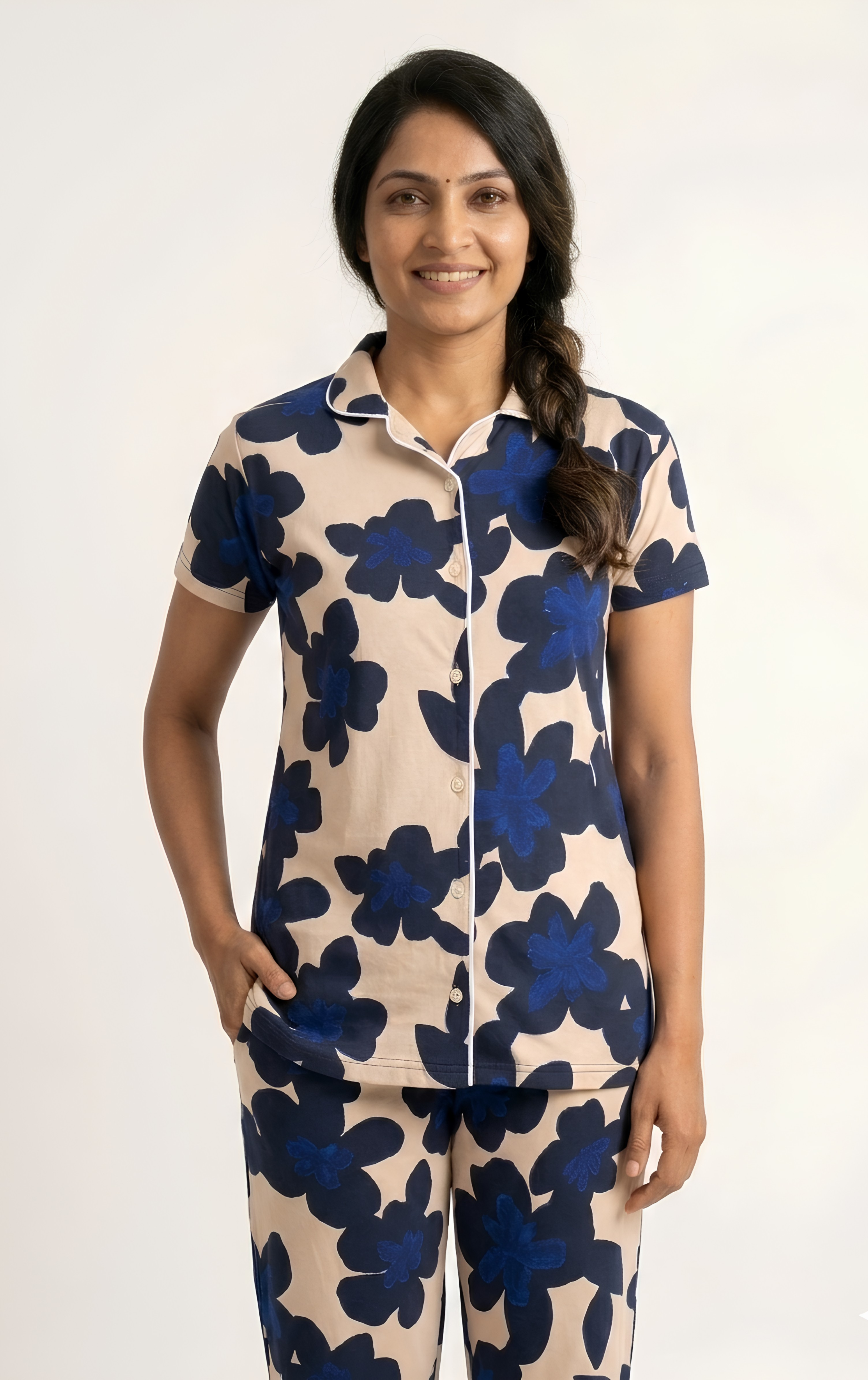 Sand blue print Women Night suit collection