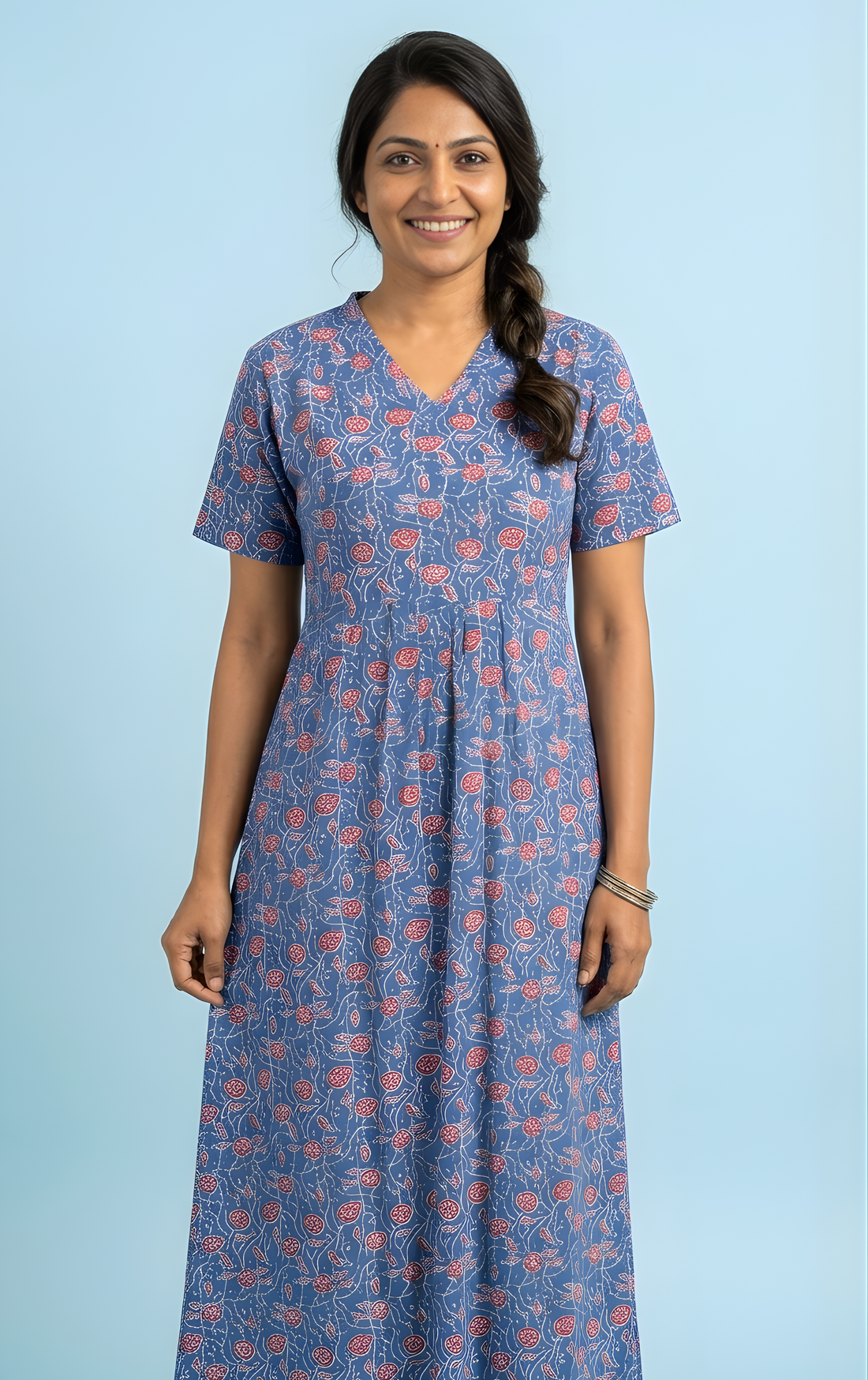 Blue floral print V neck Non feeding maxi