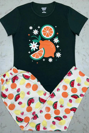 Green with Fruit Print Pyjamas Set