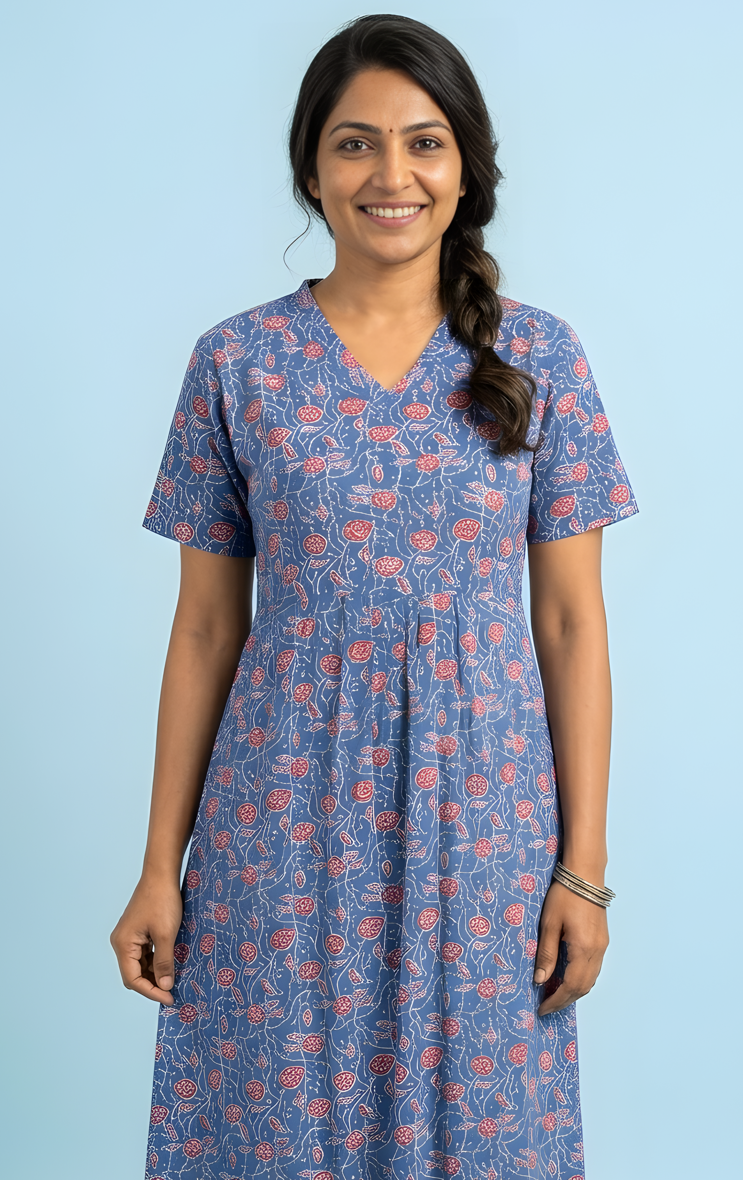 Blue floral print V neck Non feeding maxi