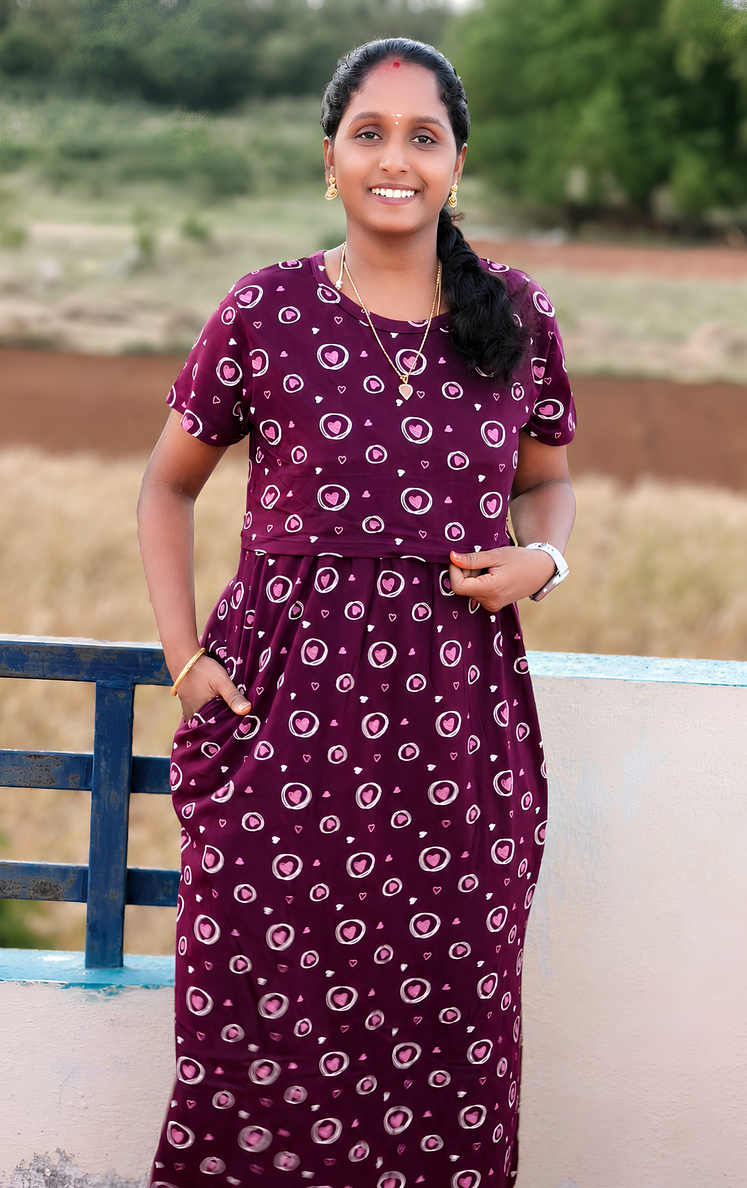 Maroon heart print  Zipless feeding maxi