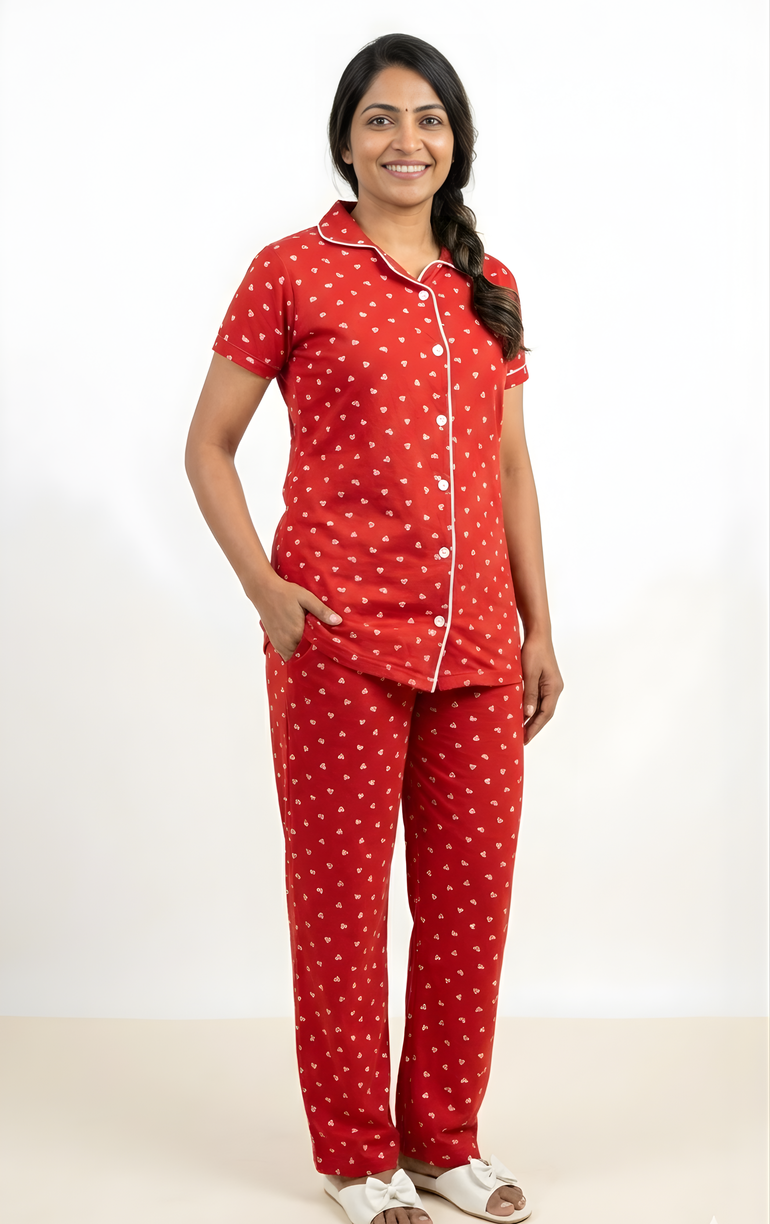 Bright Red Women Night suit