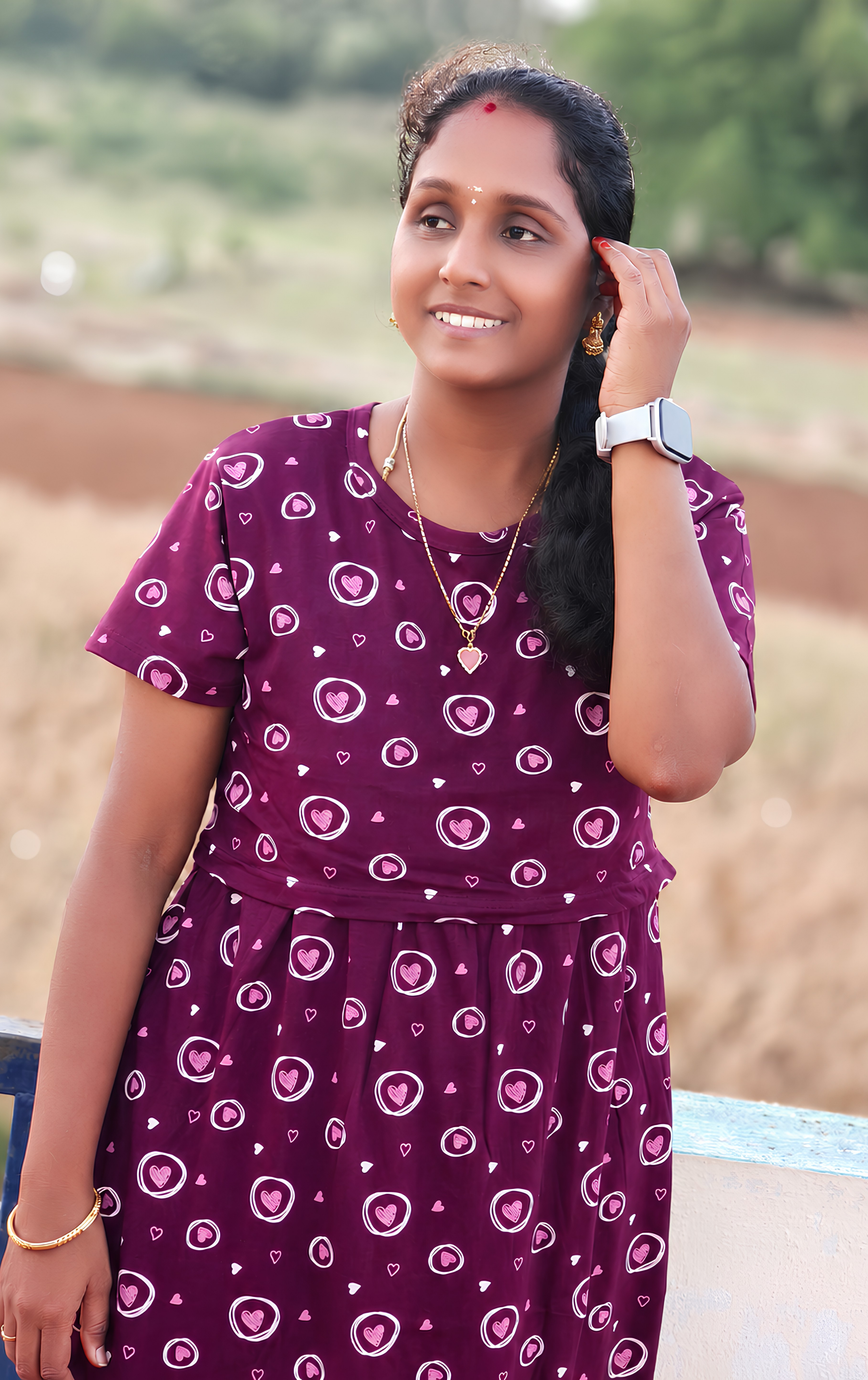 Maroon heart print  Zipless feeding maxi