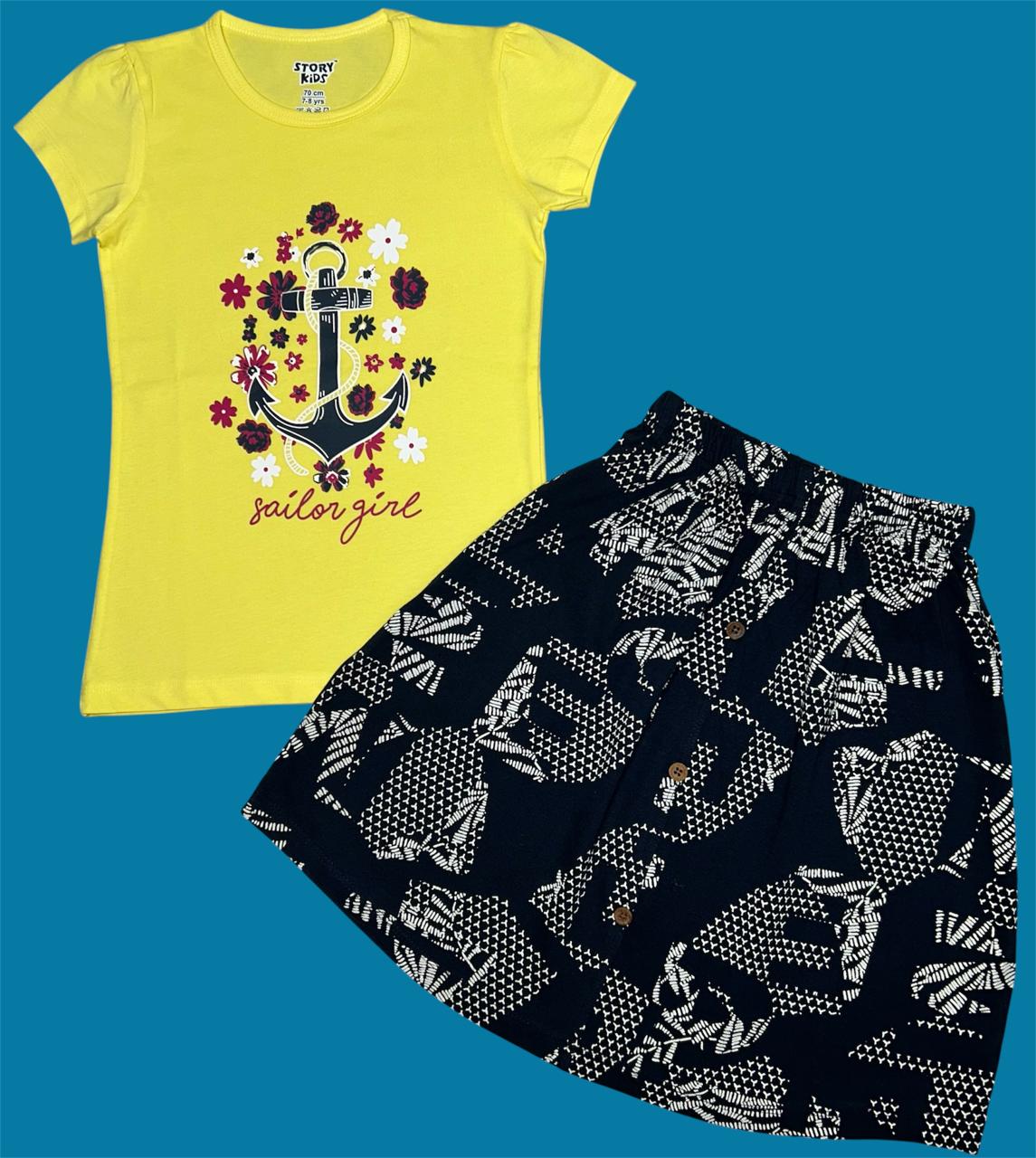 YELLOW PRINT TSHIRTS SKIRTS SET