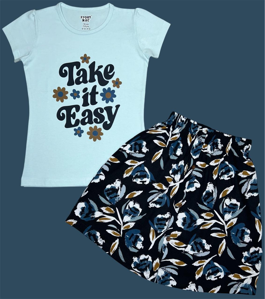 LITE BLUE TSHIRTS SKIRT SET