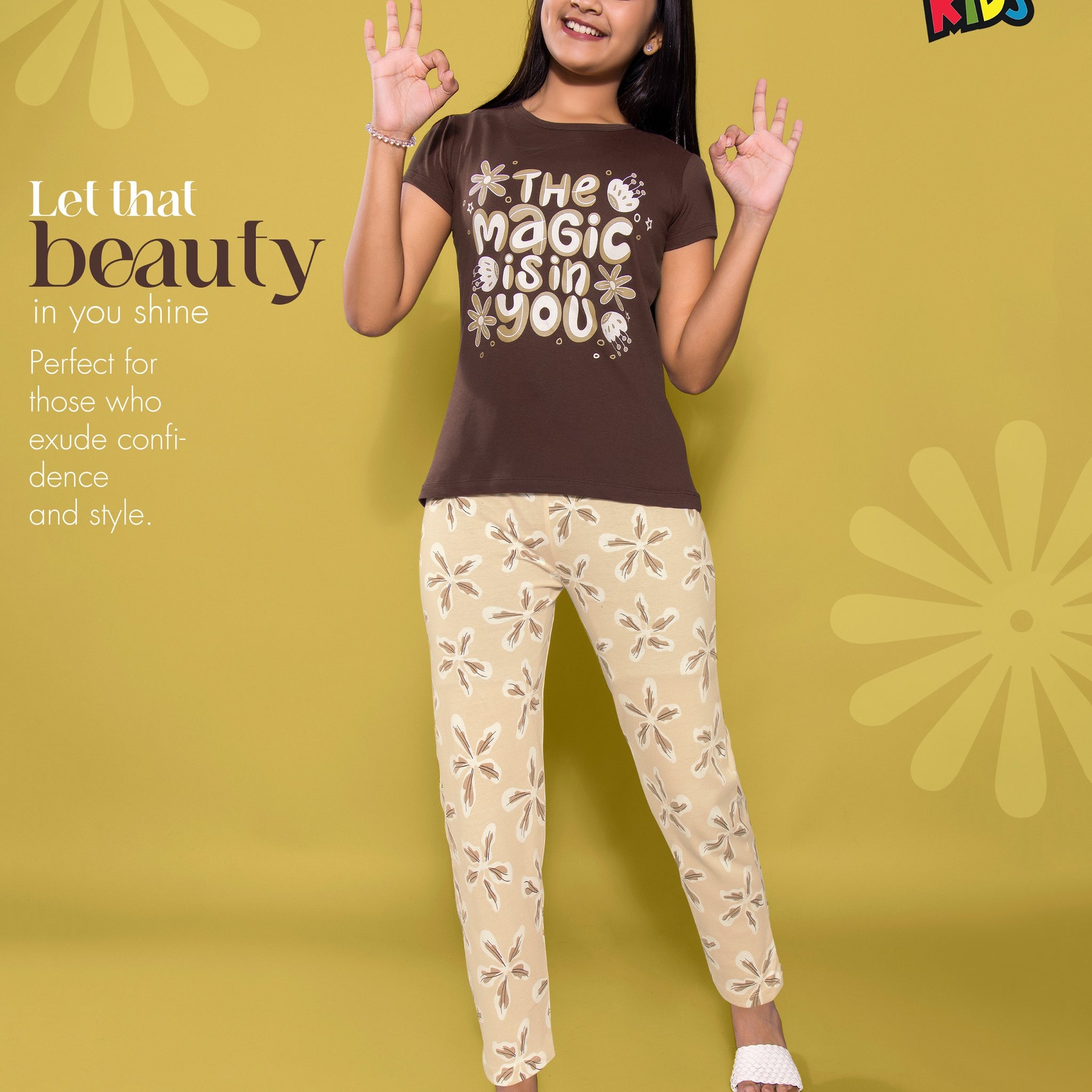 BROWN  PRINTED TSHIRT PANT SET