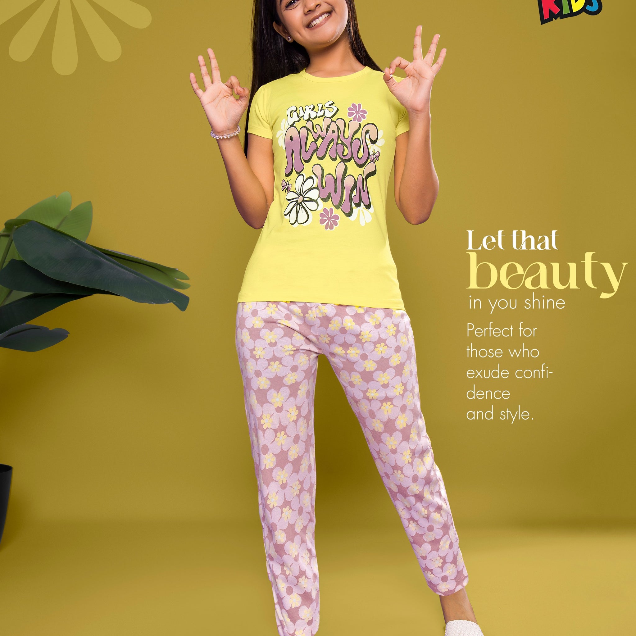 YELLOW PRINTED TSHIRT PANT SET