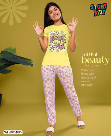 YELLOW PRINTED TSHIRT PANT SET