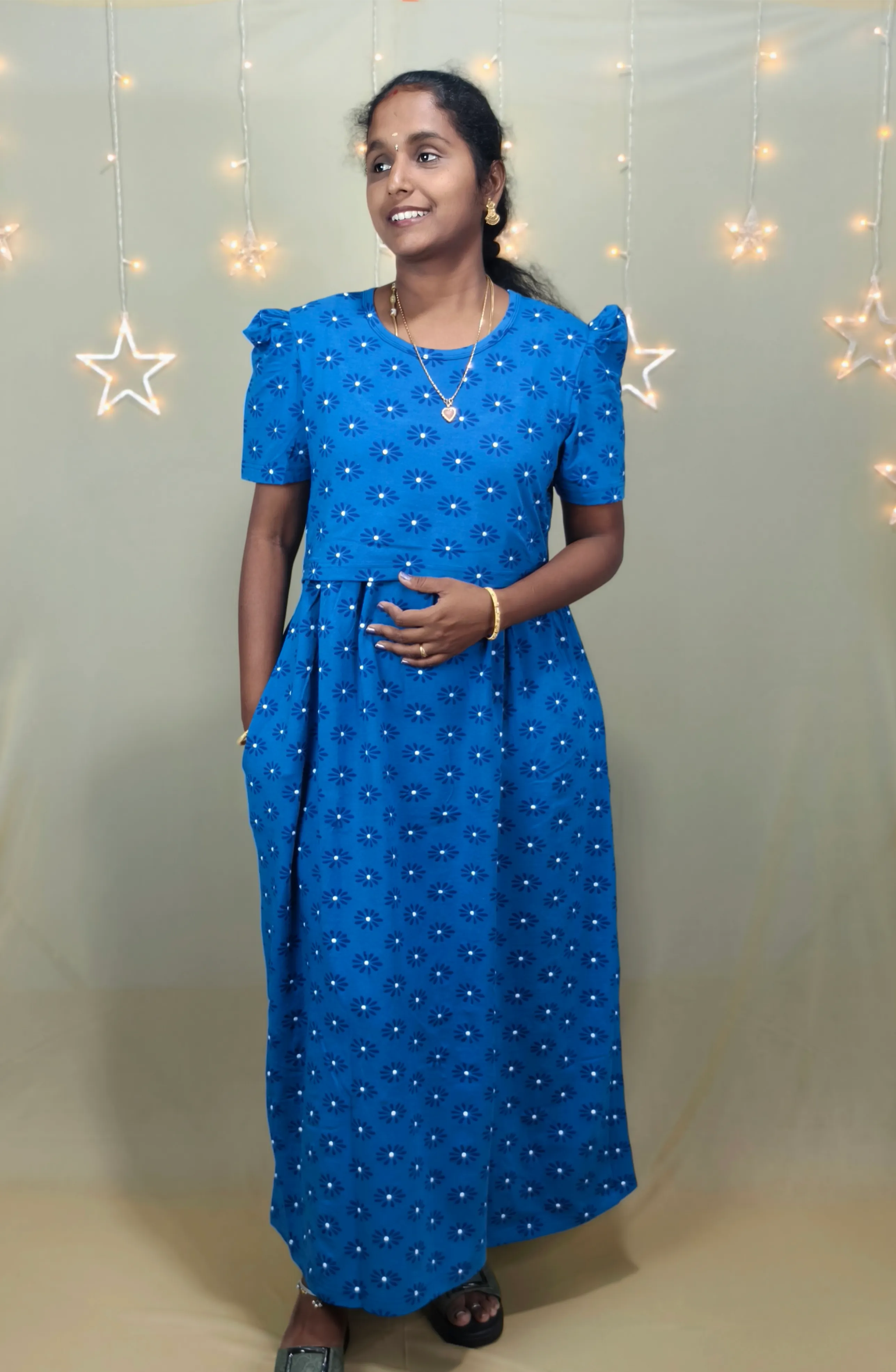 Royal Blue Floral Zipless Maternity Maxi