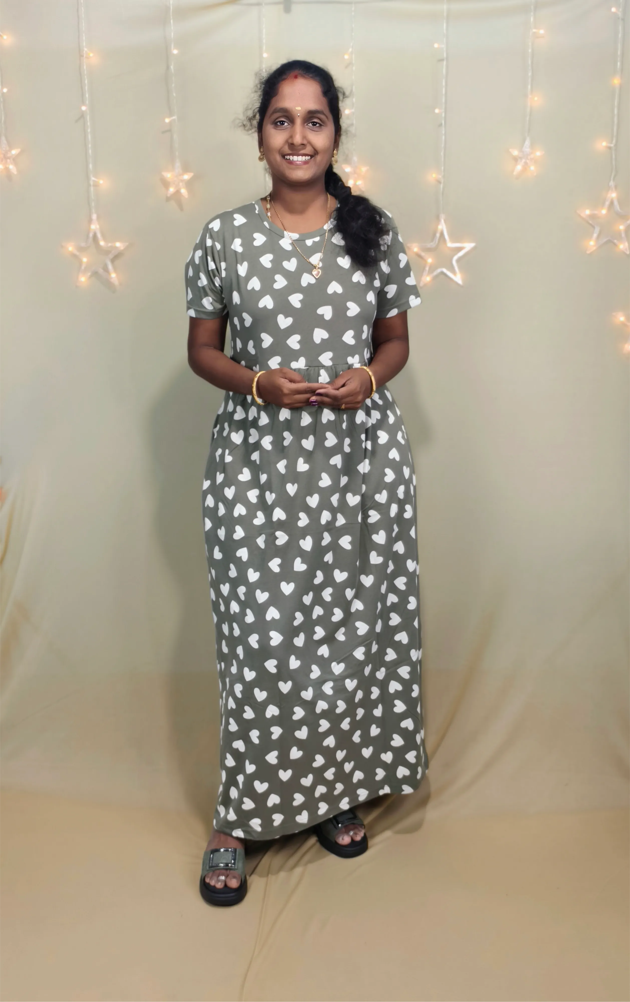Olive Green with White floral Non feeding Maxi