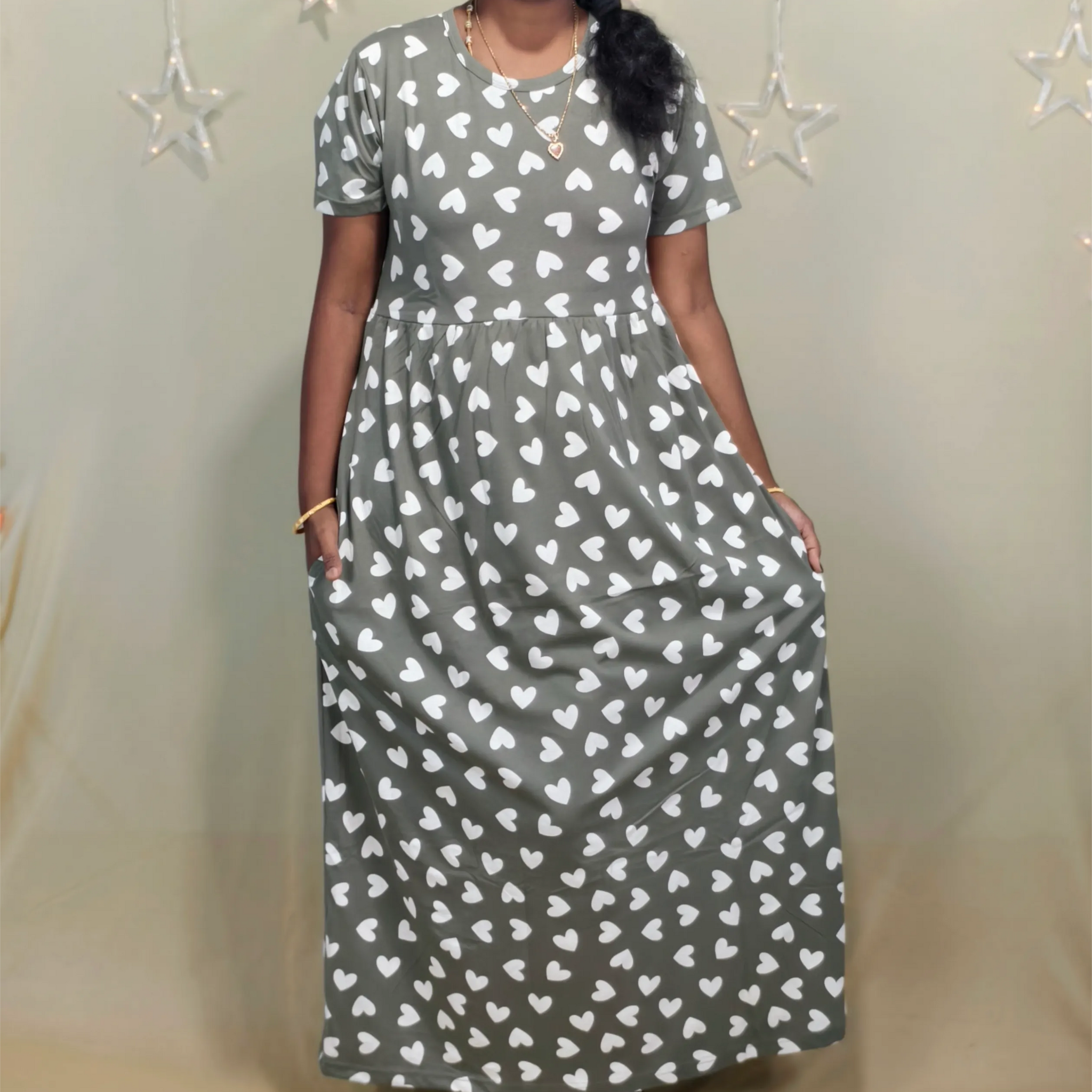 Olive Green with White floral Non feeding Maxi