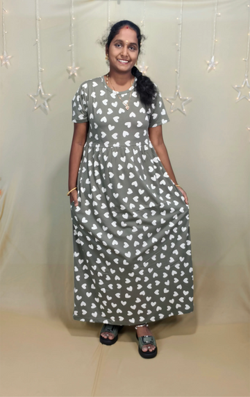 Olive Green with White floral Non feeding Maxi