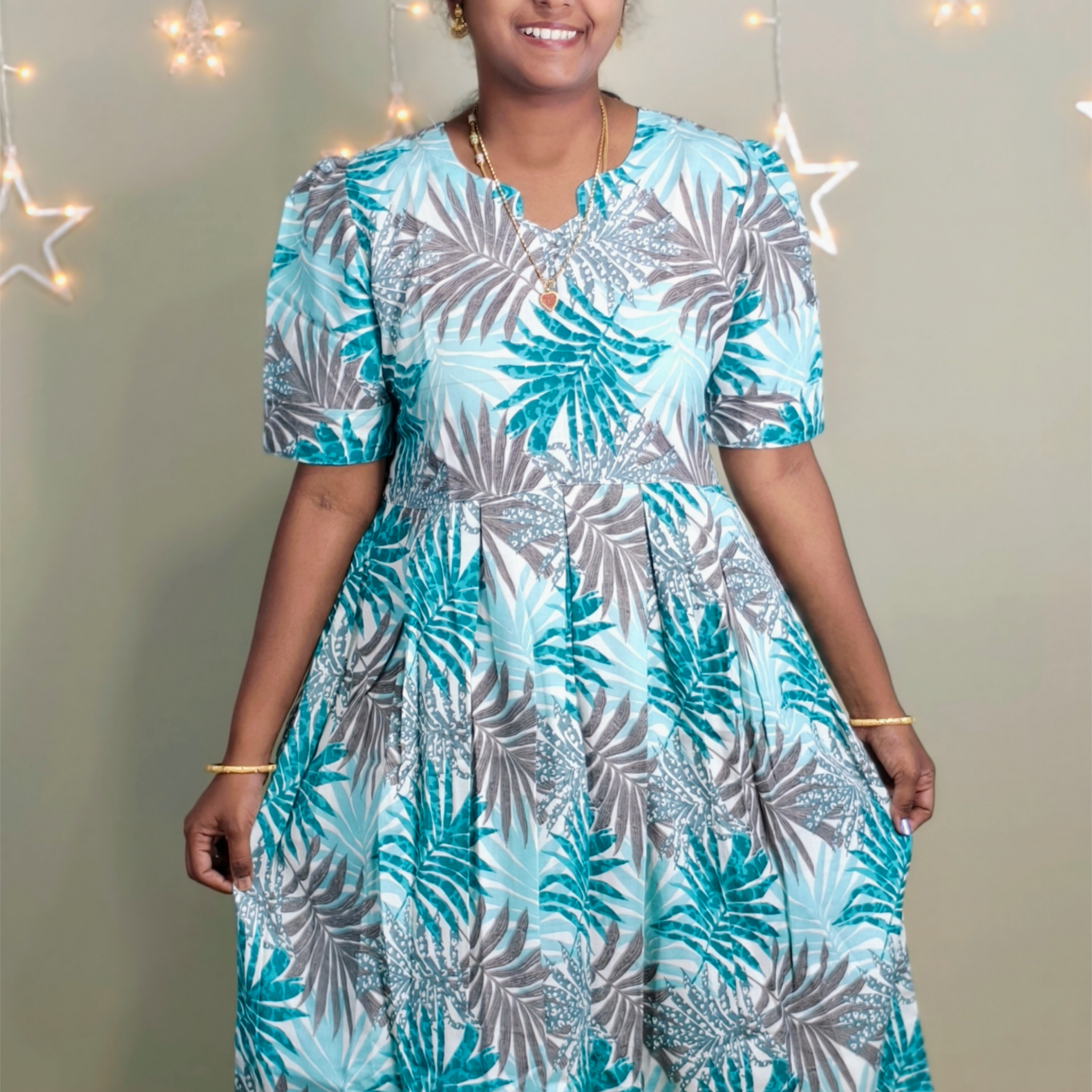 LIGHT GREEN PRINT MAXI KURTI TYPE