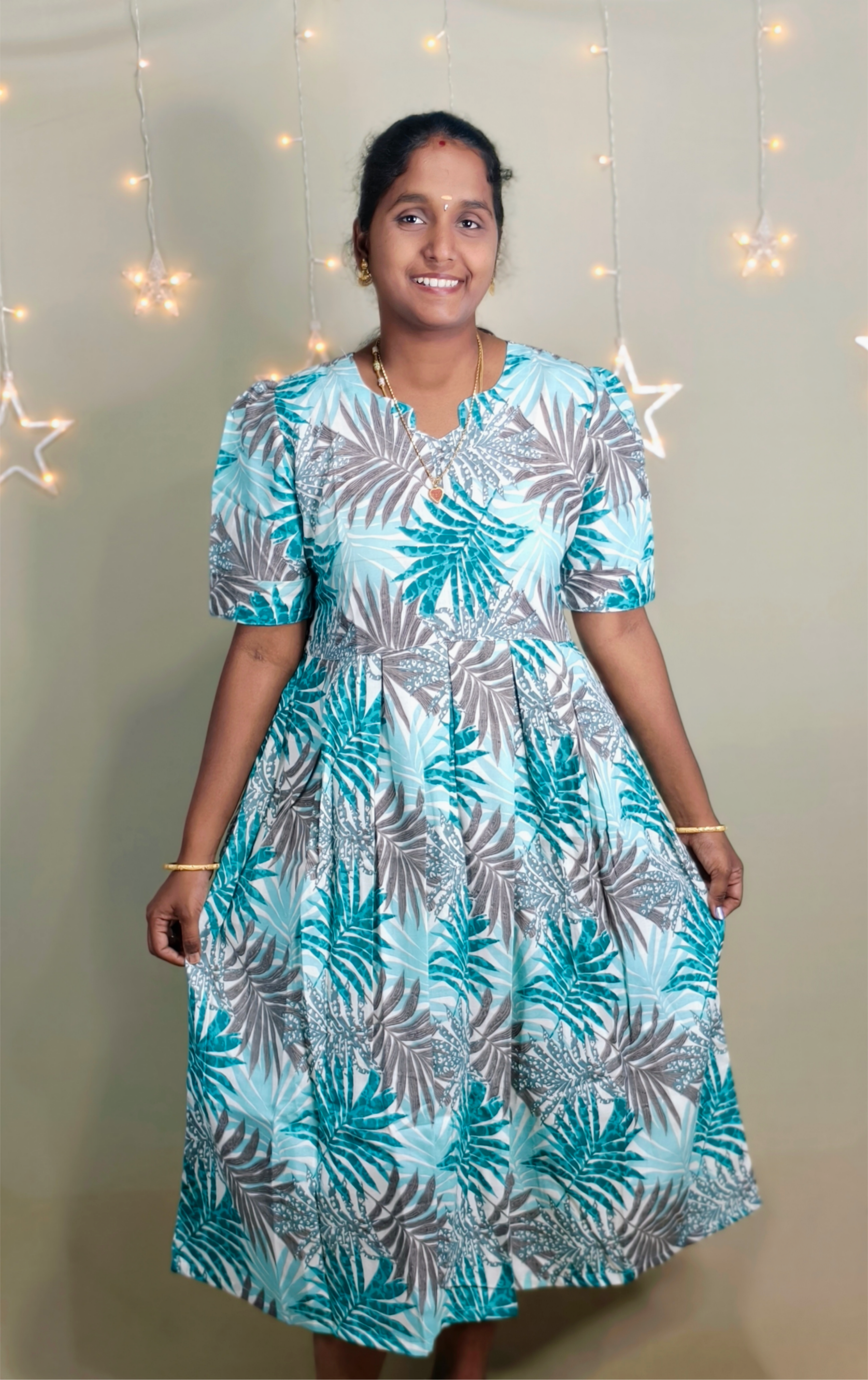 LIGHT GREEN PRINT MAXI KURTI TYPE