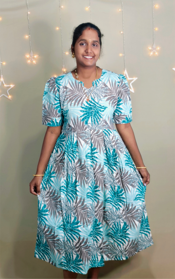 LIGHT GREEN PRINT MAXI KURTI TYPE