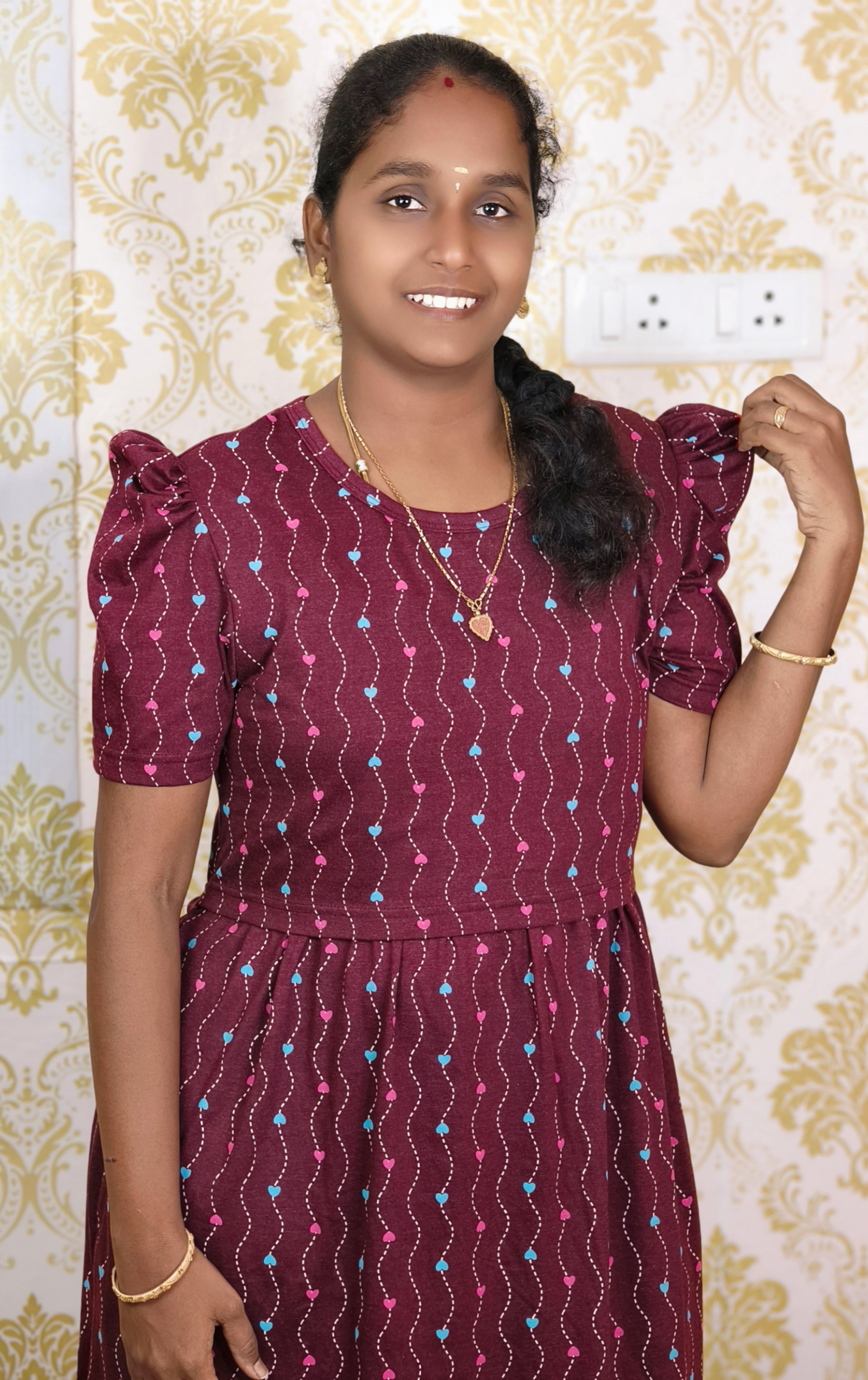 BURGUNDY  HEART PRINT  ZIPLESS FEEDING MAXI